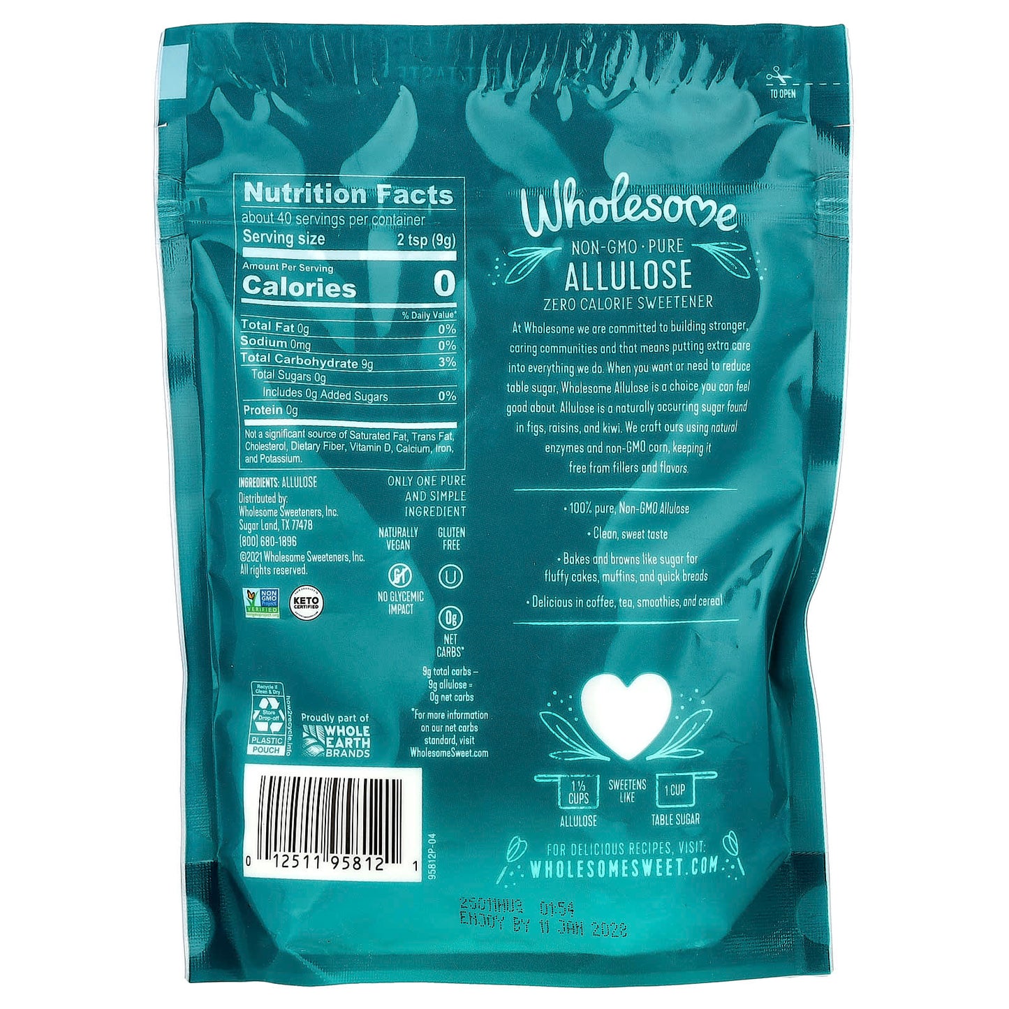 Wholesome Sweeteners, Allulose, Zero Calorie Sweetener, 12 oz (340 g)
