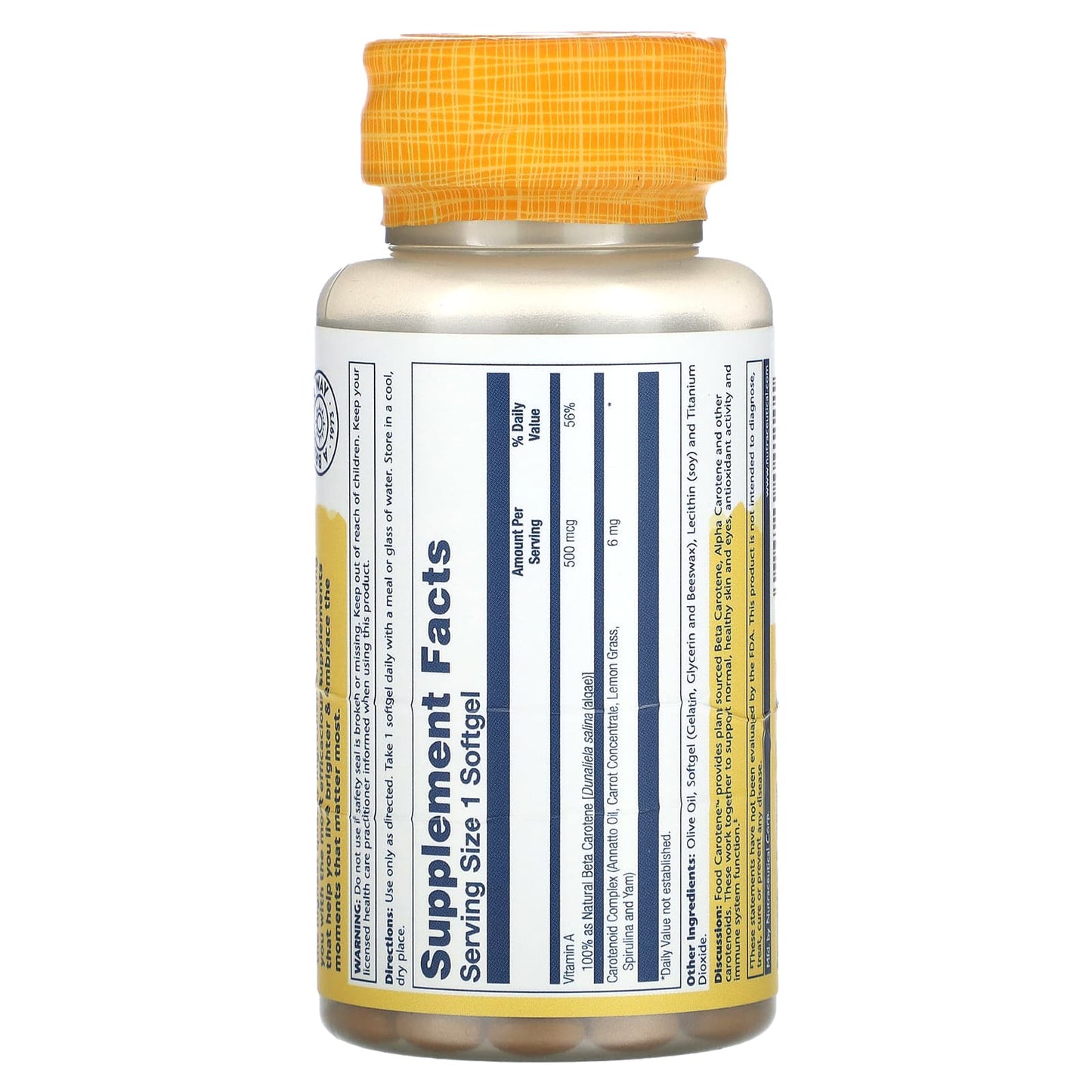 Solaray, Plant Source Food Carotene, 100 Softgels - Image 2