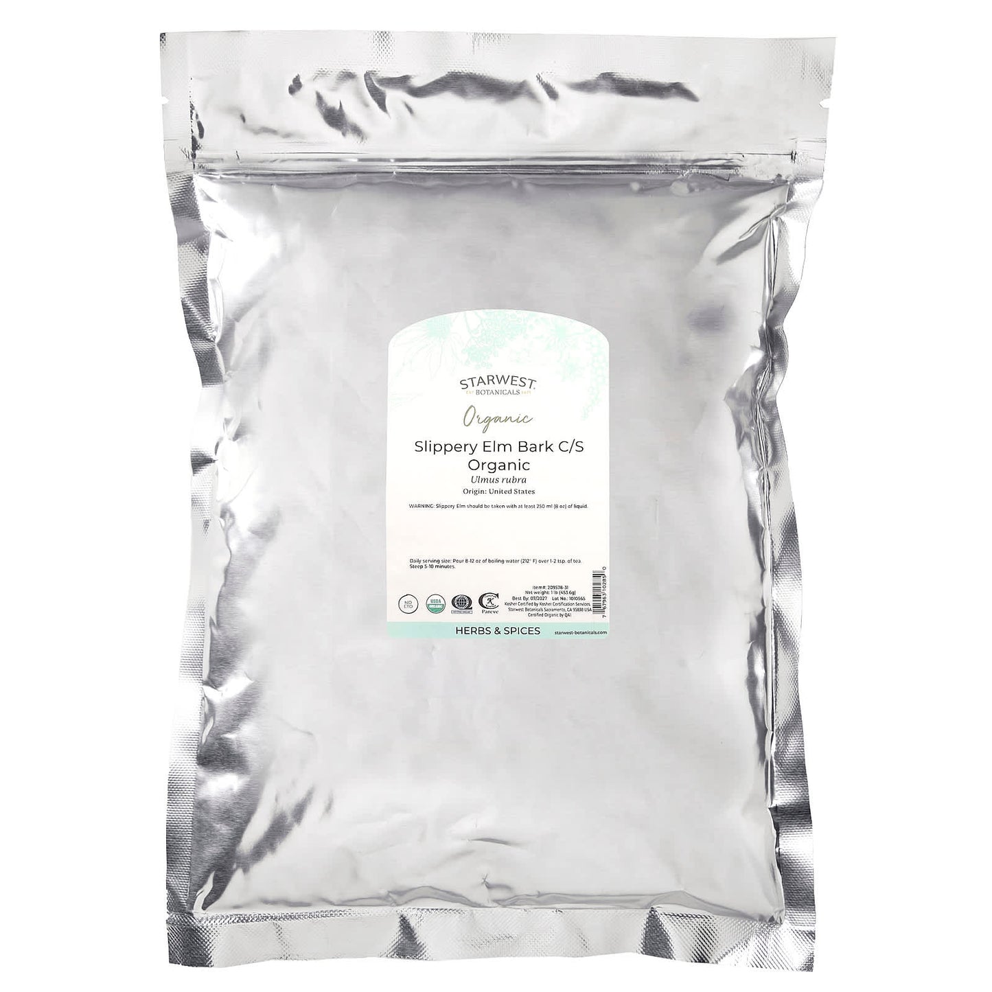 Starwest Botanicals, Organic Slippery Elm Bark C/S, 1 lb (453.6 g) - Image 2