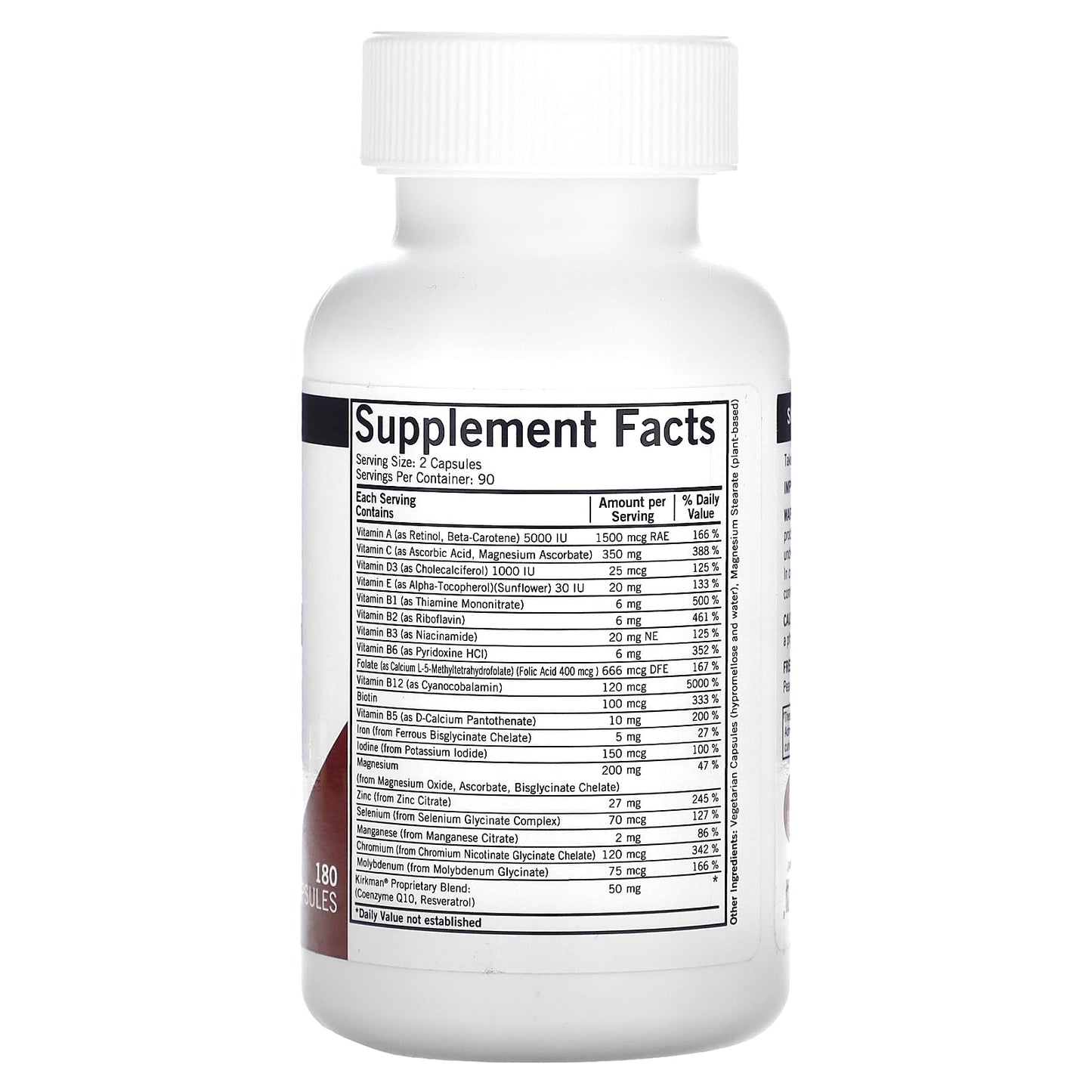 Kirkman Labs, Advanced Adult Multivitamin & Minerals with 5-MTHF, 180 Capsules - Image 2