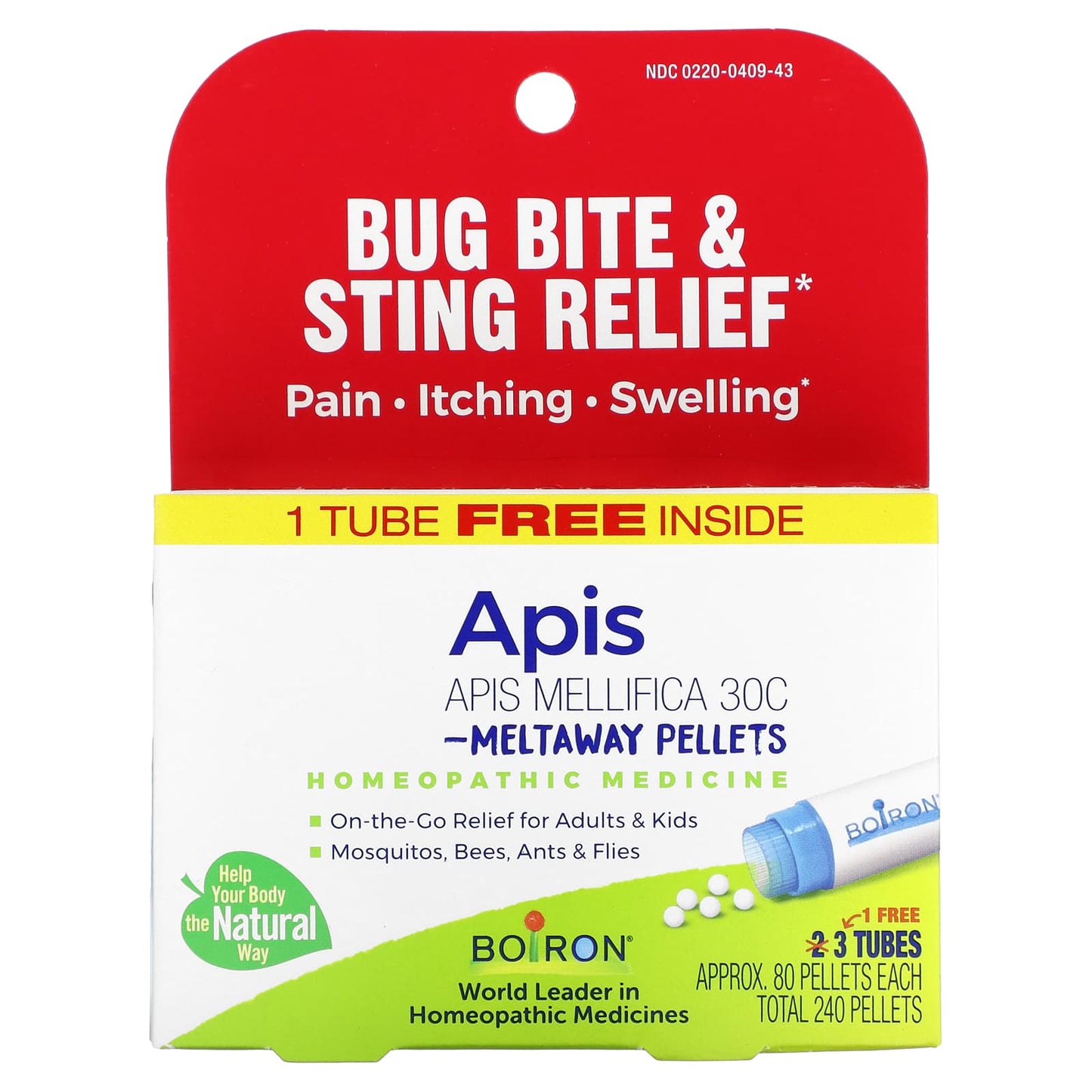Boiron Apis Meltaway Pellets for Bug Bite Relief, 3 Tubes, 80 Pellets Each - Image 1