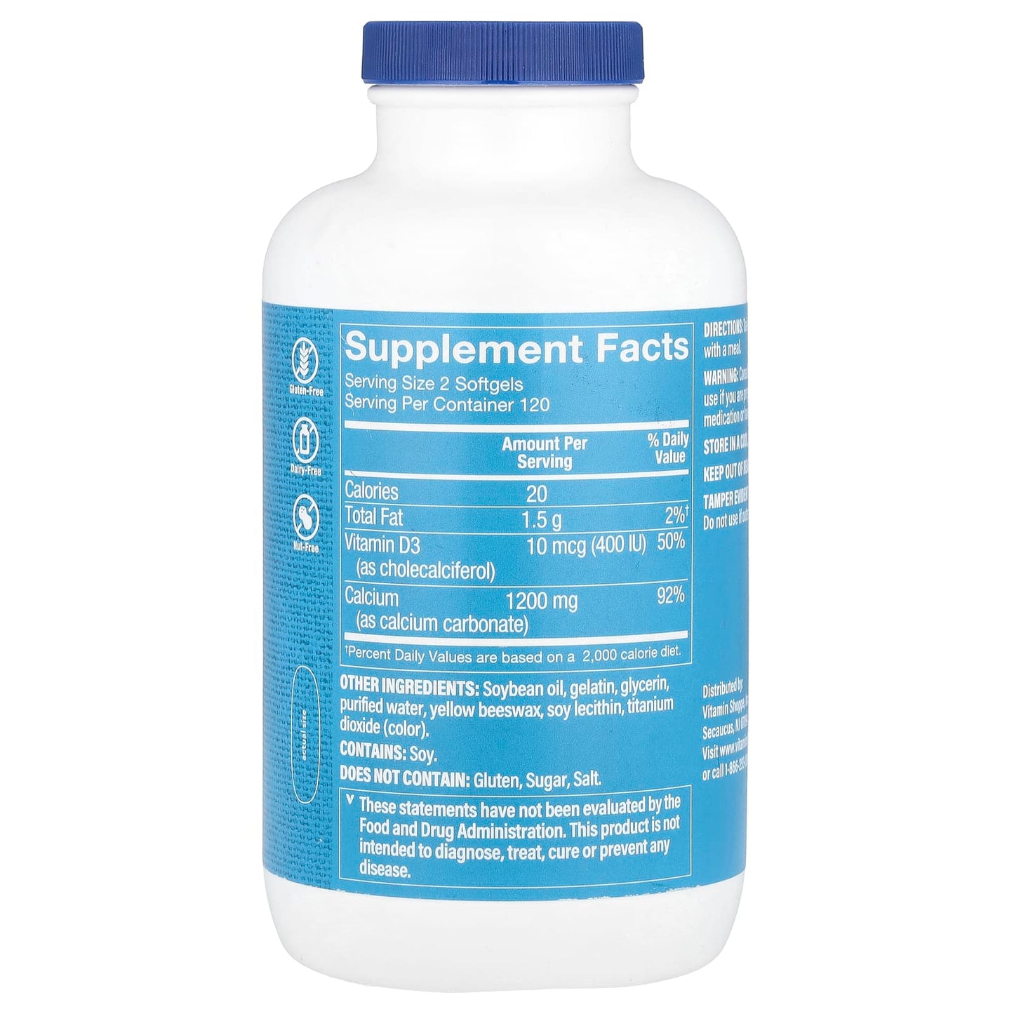 The Vitamin Shoppe, Calcium1200 With Vitamin D3, 240 Softgels - Image 2