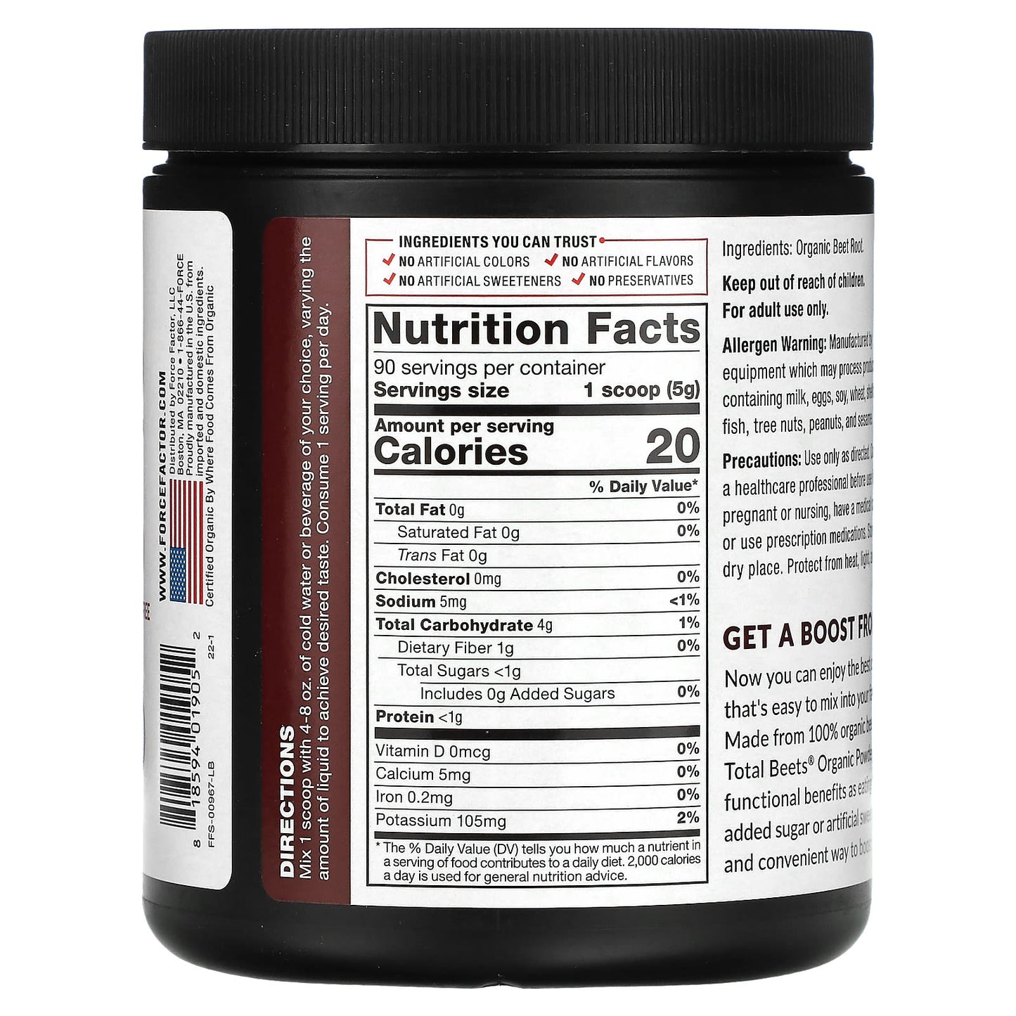 Force Factor, Total Beets®, Organic Beetroot Powder, 15.9 oz (450 g)