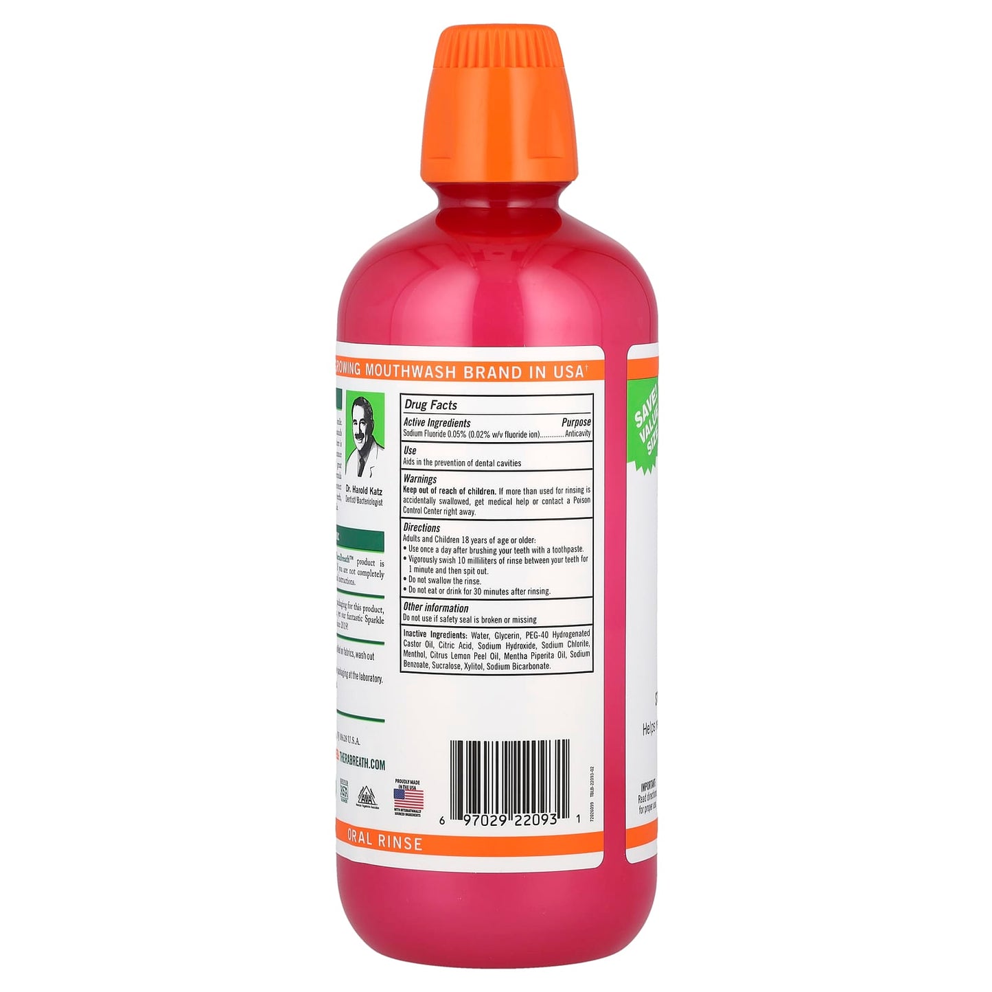 TheraBreath, Anticavity Oral Rinse, Sparkle Mint, 33.8 fl oz (1 l) - Image 2