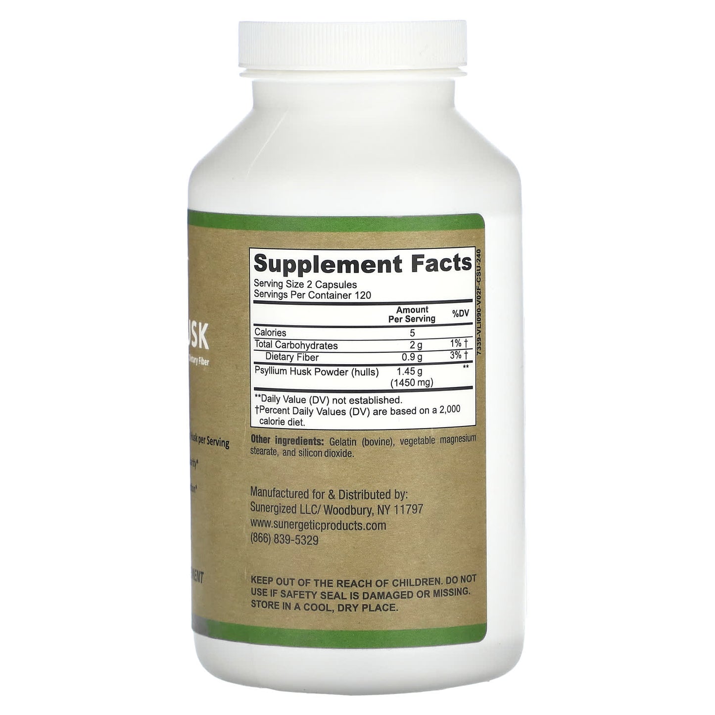 Sunergetic, Psyllium Husk Dietary Fiber, 240 Capsules (725 mg per Capsule)