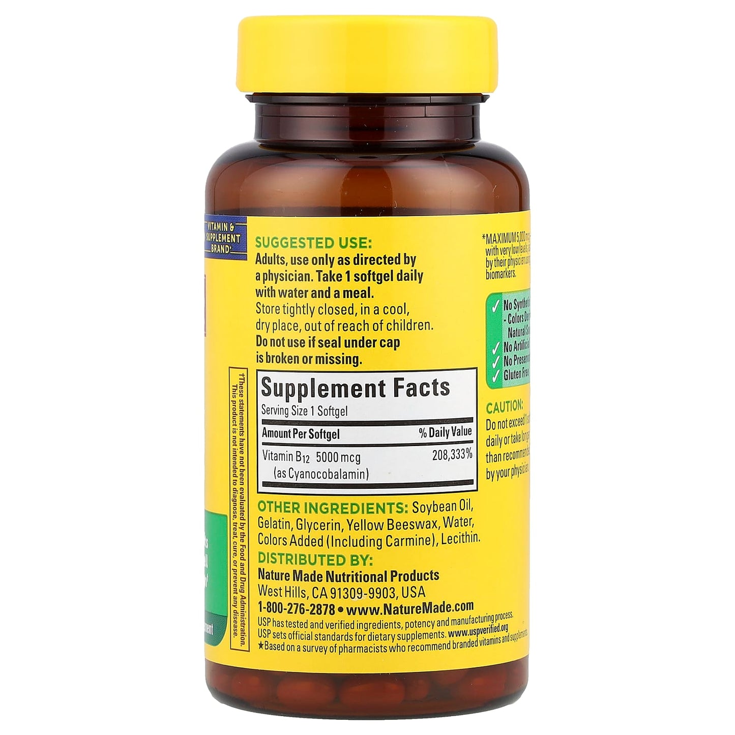 Nature Made, Vitamin B12, Maximum Strength, 5,000 mcg, 60 Softgels - Image 2