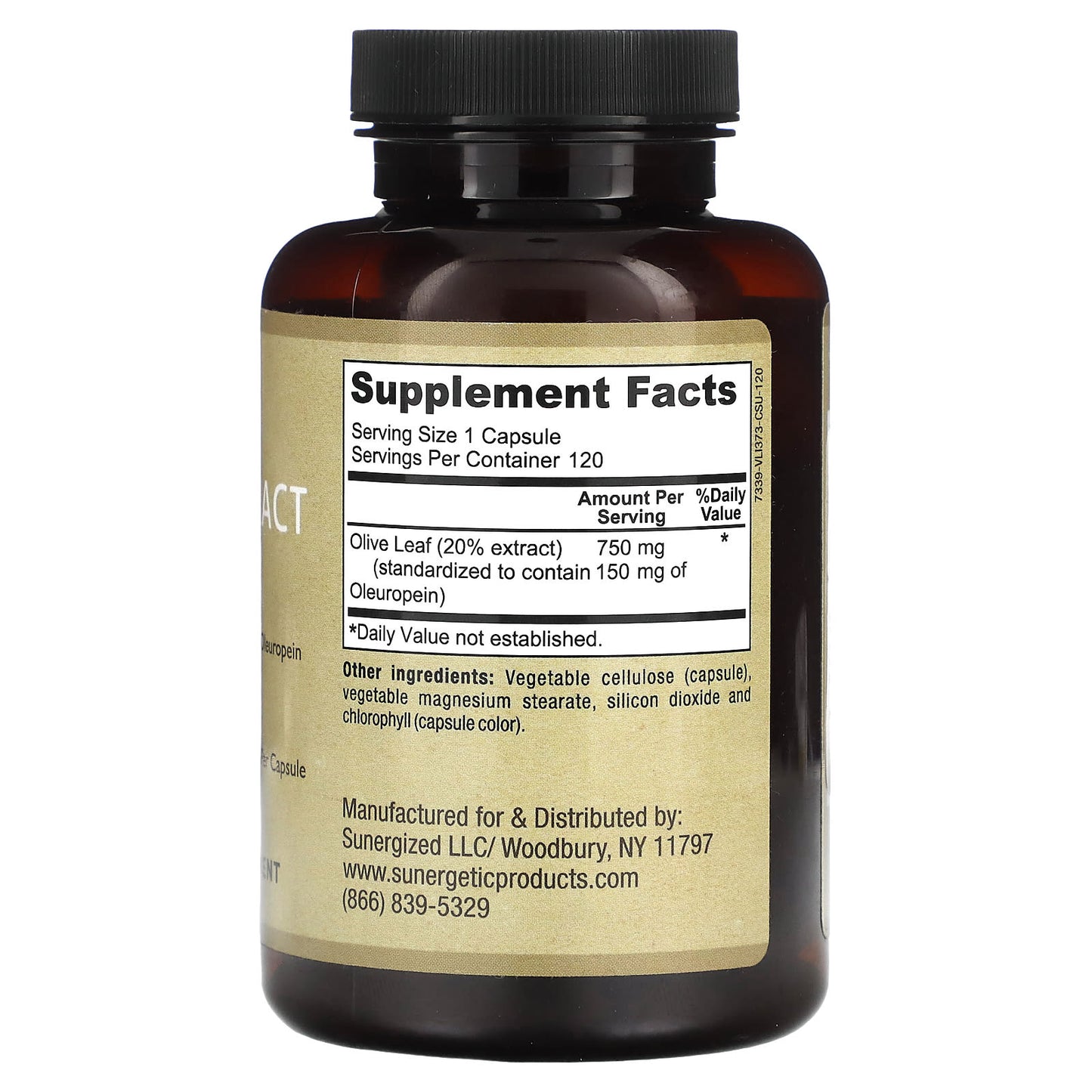 Sunergetic, Olive Leaf Extract, 750 mg, 120 Capsules - Image 2