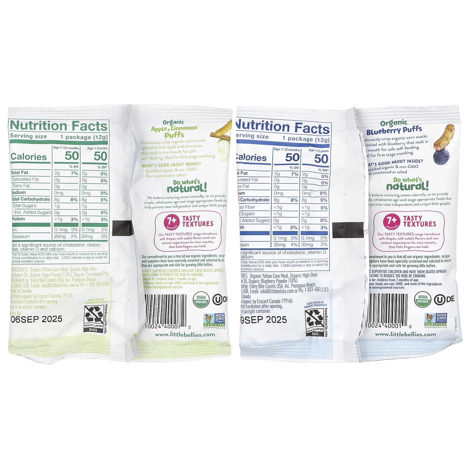 Little Bellies, Organic Puffs Variety Pack, 7+ Months, 18 Packs, 0.42 oz (12 g) Each