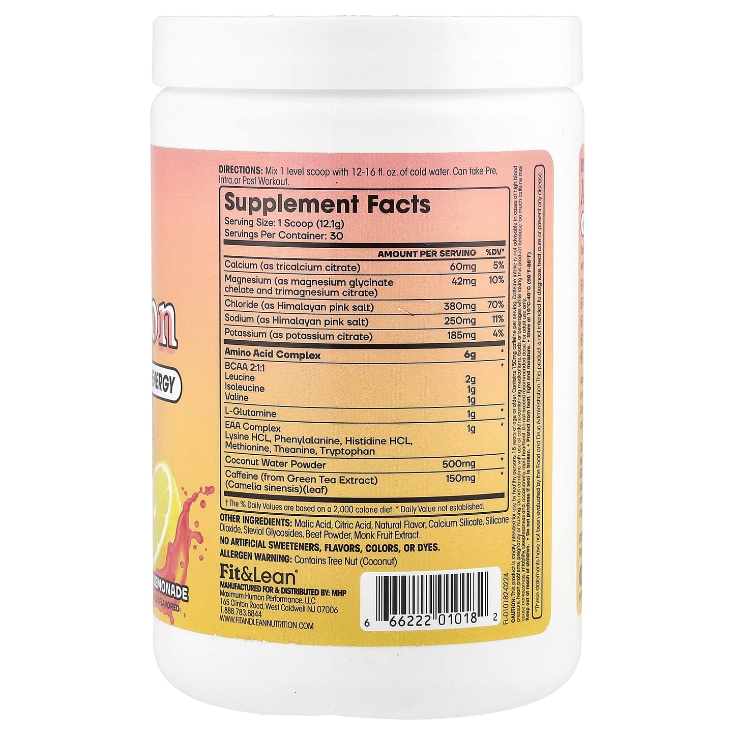 Fit & Lean Amino Hydration + Energy, Pink Lemonade, 12.8 oz (363g) - Image 2