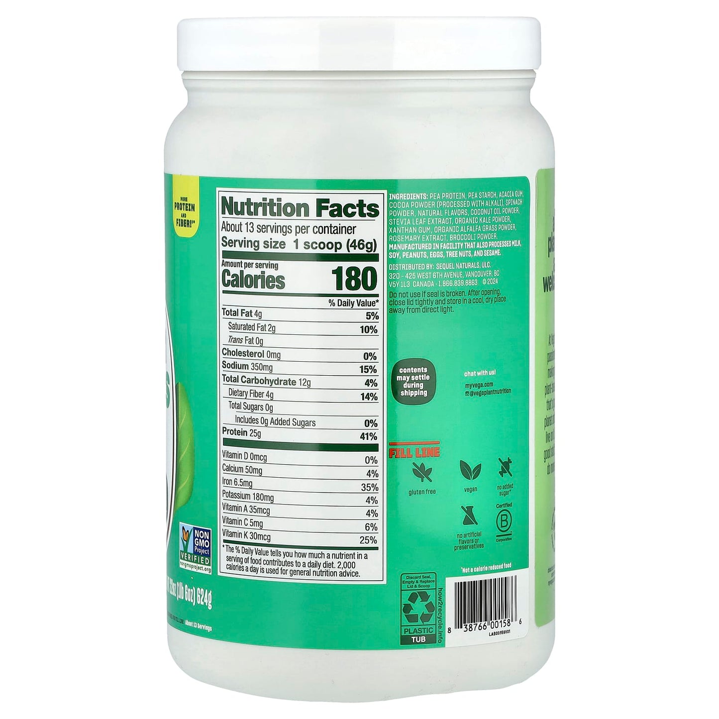 Vega, Original Protein + Greens, Creamy Chocolate, 1 lb 6 oz (624 g) - Image 2