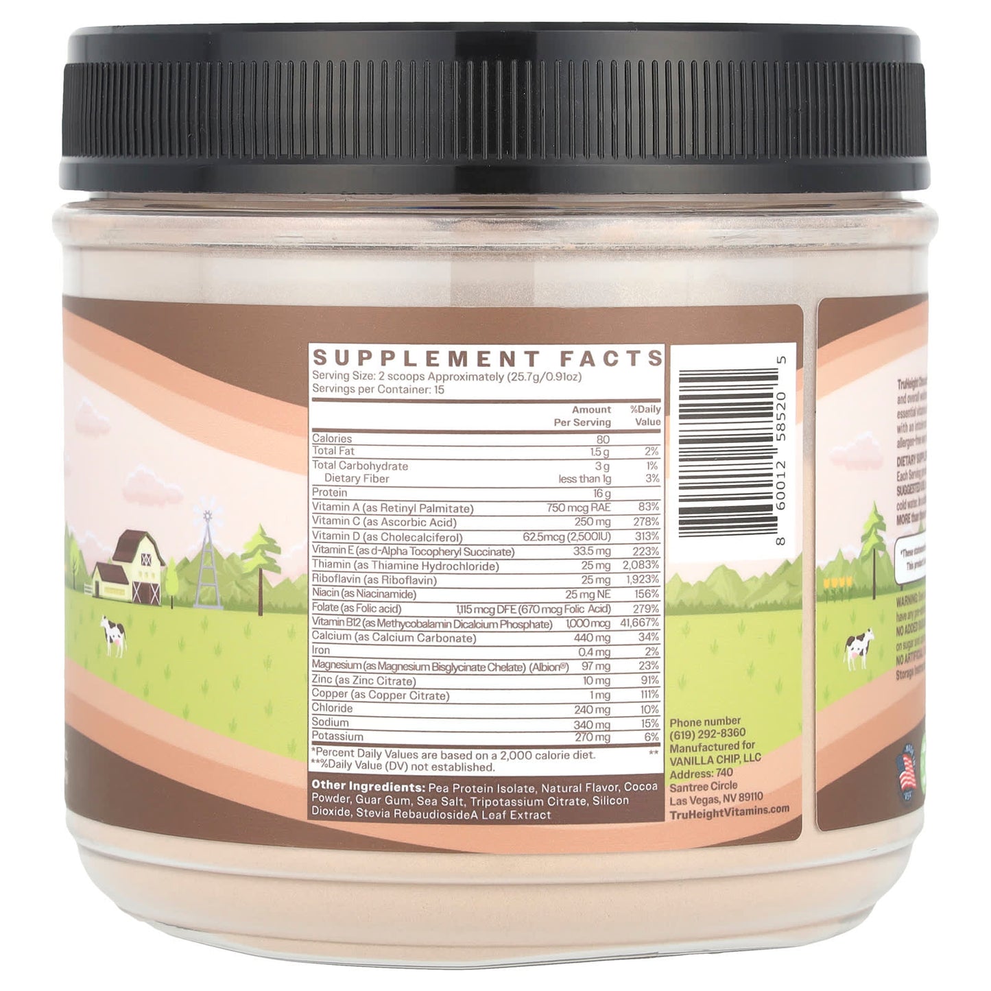 TruHeight, Kids And Teens Growth Pea Protein Shake, For Kids 5+, Chocolate, 0.85 lbs (386 g) - Image 2