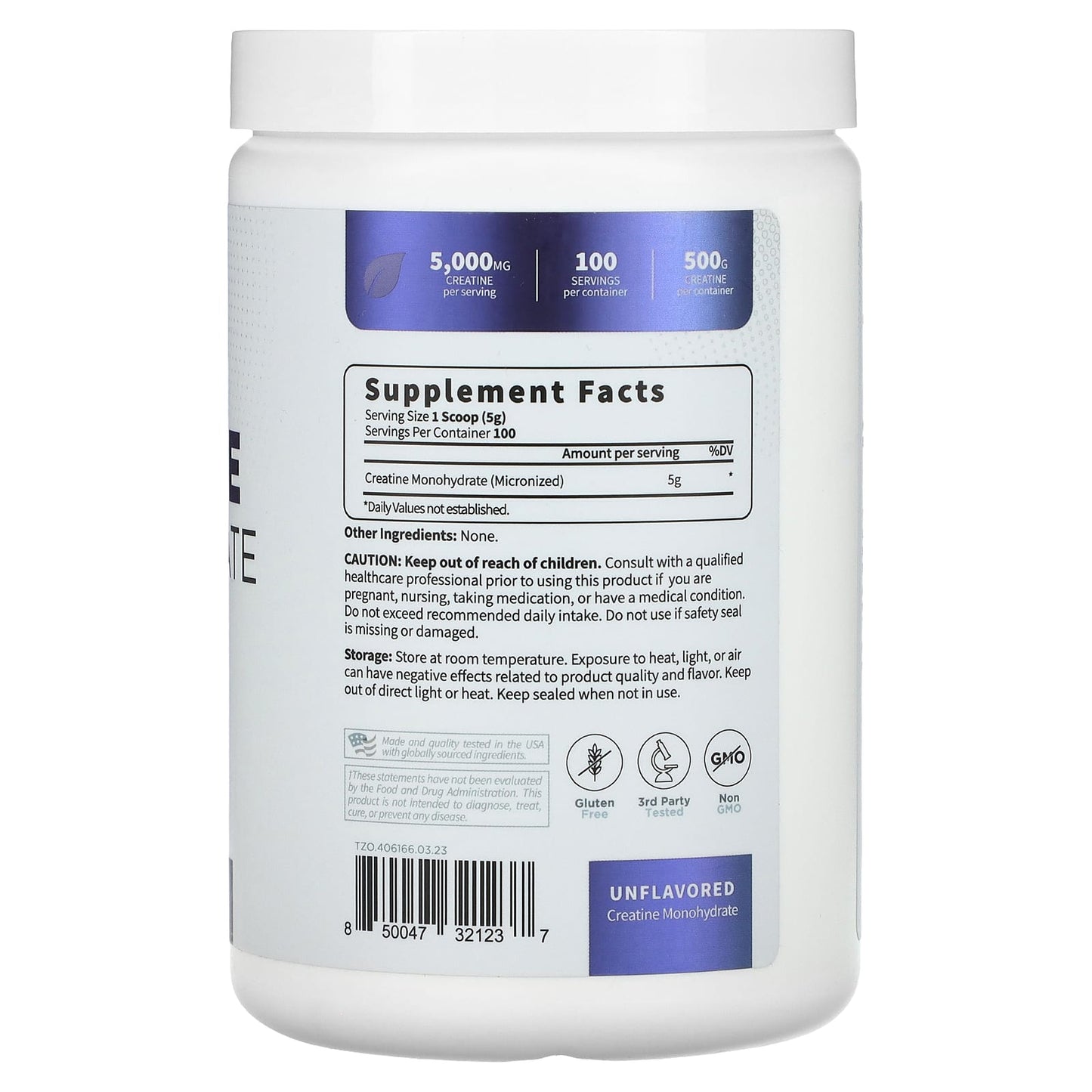 TypeZero, Clean, Creatine Monohydrate, Unflavored, 5,000 mg, 17.6 oz (500 g) - Image 2