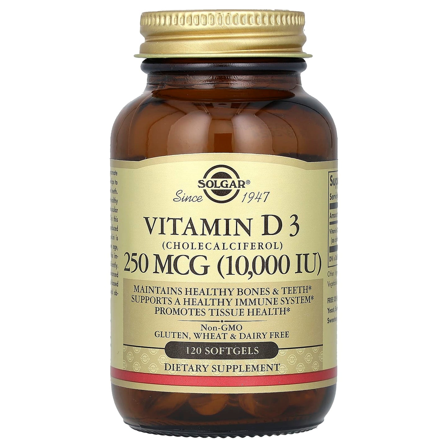 Solgar, Vitamin D3 (Cholecalciferol), 250 mcg (10,000 IU), 120 Softgels - Image 1