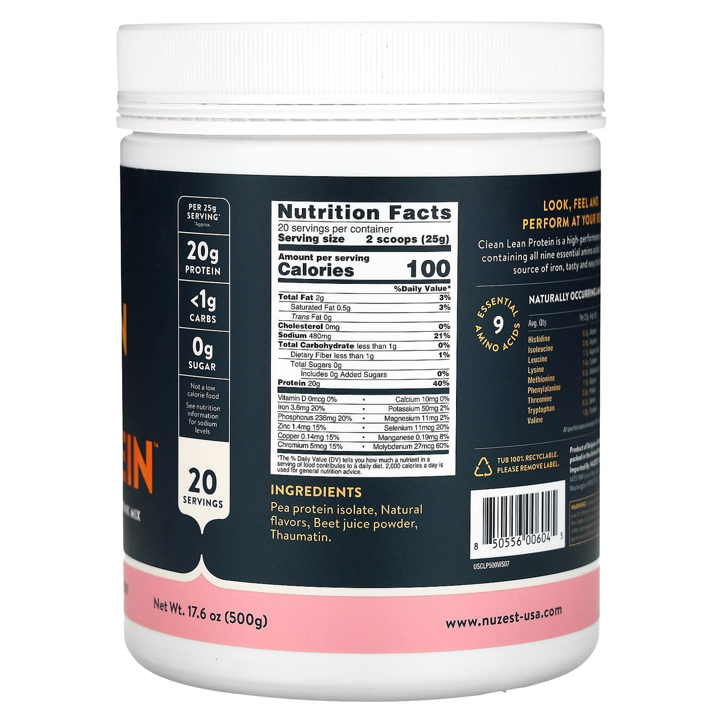Nuzest, Clean Lean Protein, Wild Strawberry, 17.6 oz (500 g) - Image 2