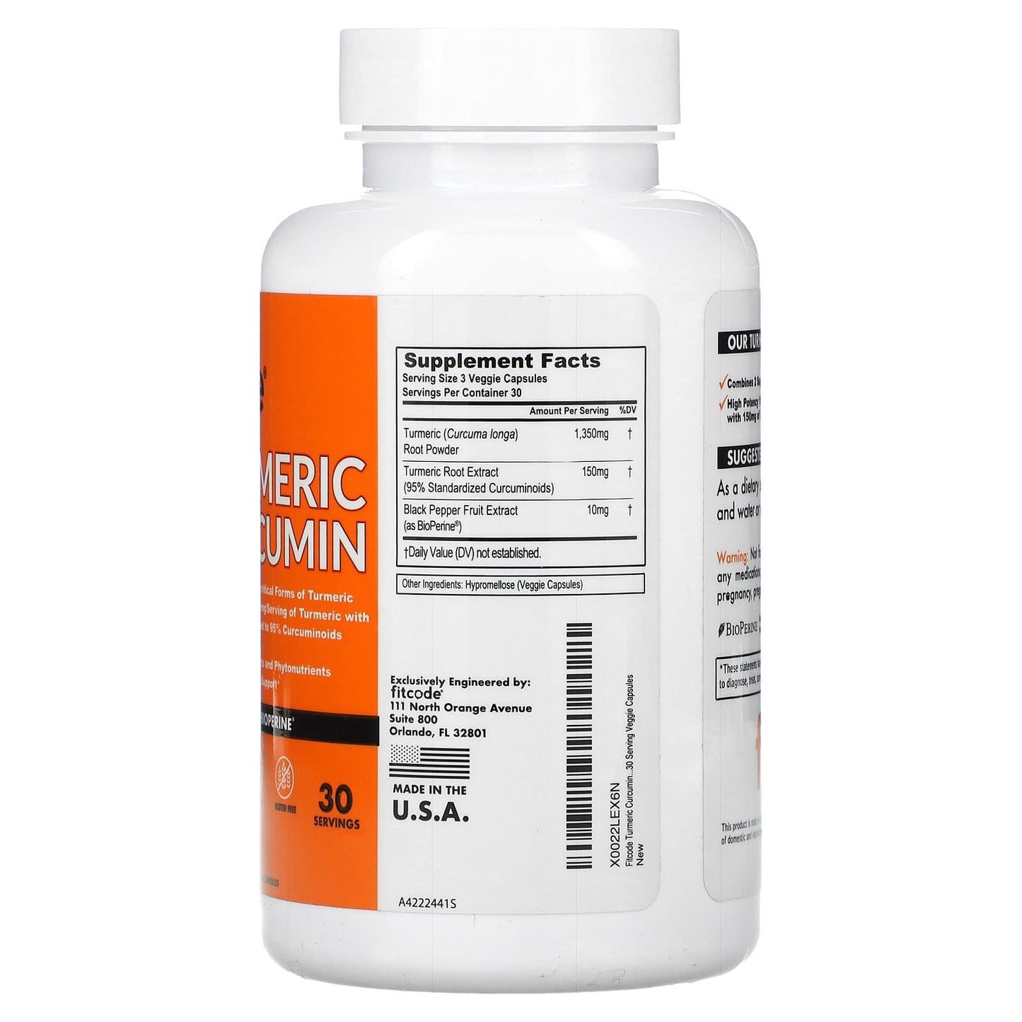 Turmeric Curcumin Supplement by Fitcode - 1500mg with BioPerine - Image 2