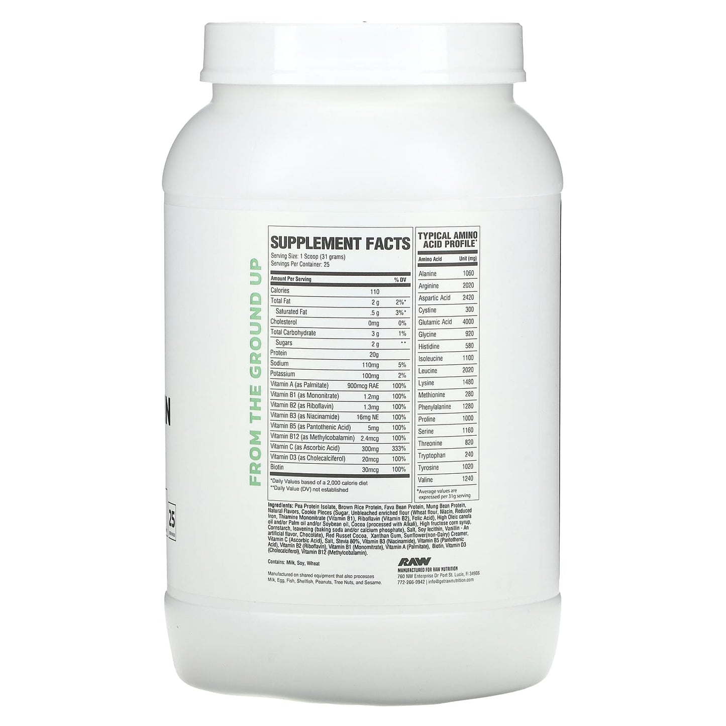 Raw Nutrition, Vegan Protein, Cookies & Cream, 1.7 lbs (775 g) - Image 2