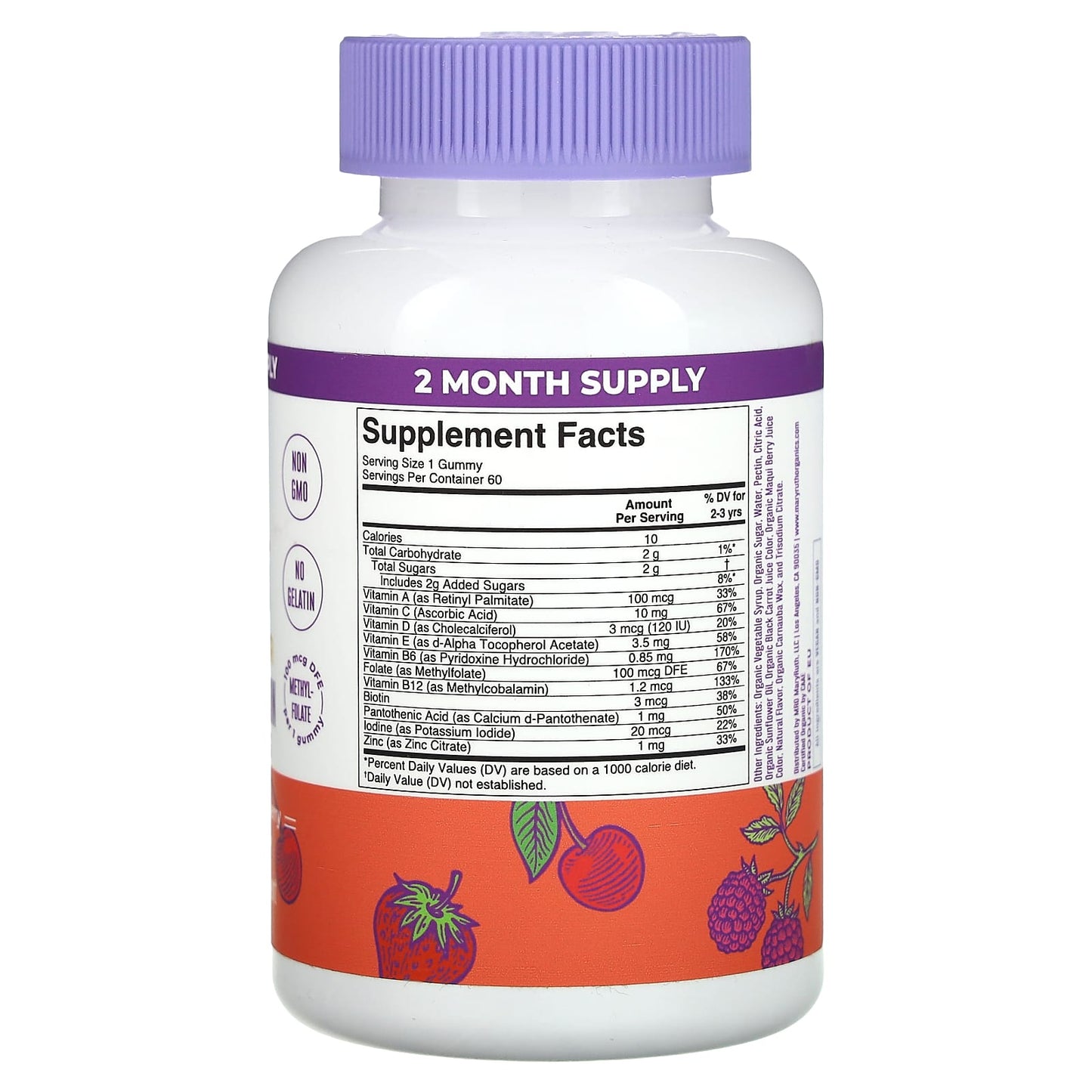 MaryRuth's, Organic Toddler Multivitamin Gummies, Mixed Berry & Cherry, 100 mcg DFE, 60 Gummies - Image 2