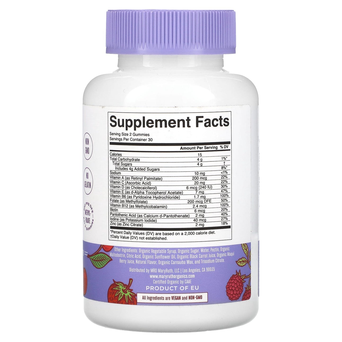 MaryRuth's, Organic Kids Multivitamin Gummies, Mixed Berry & Cherry, 60 Gummies - Image 2