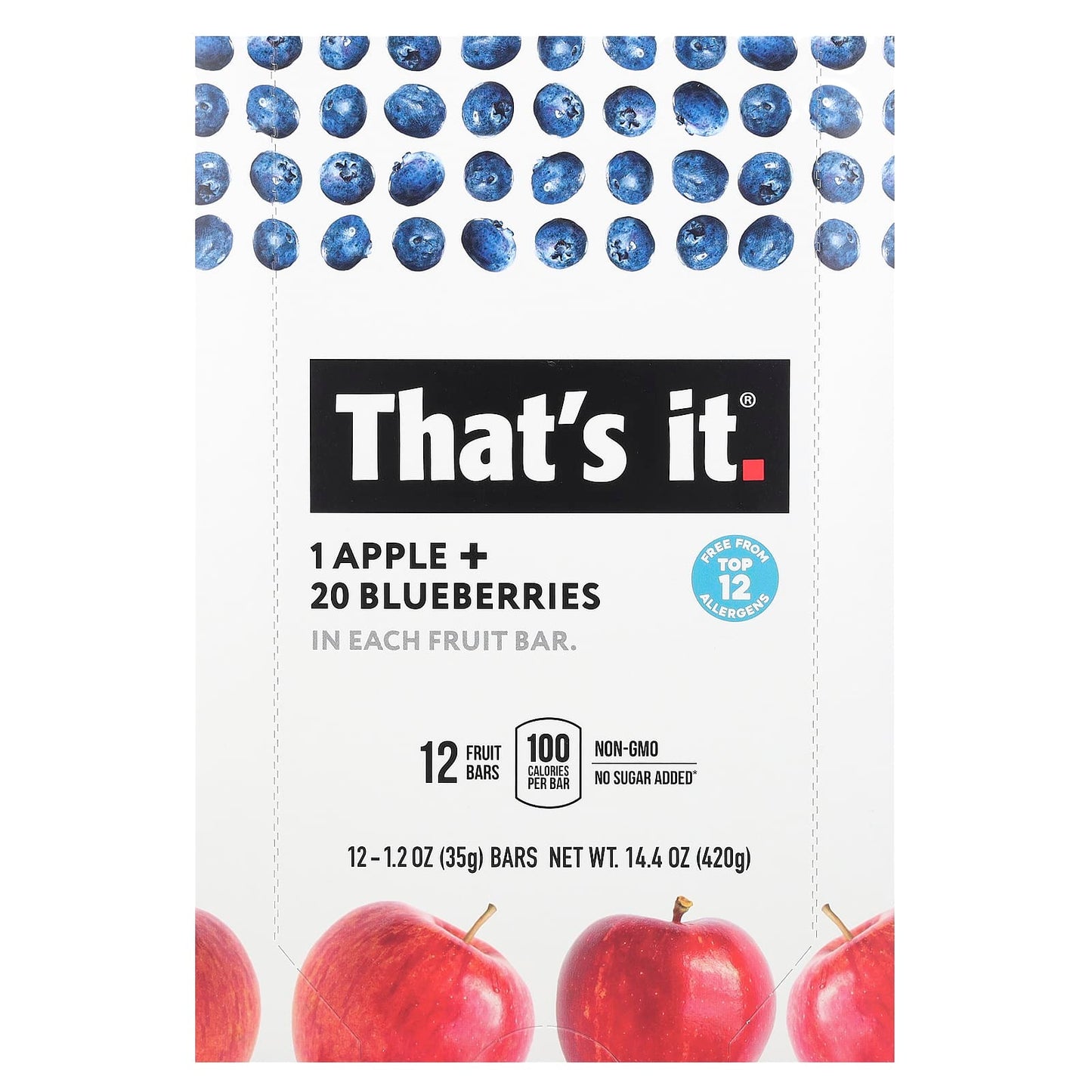 That's It, Fruit Bars, Apple + Blueberries, 12 Bars, 1.2 oz (35 g) Each - Image 1