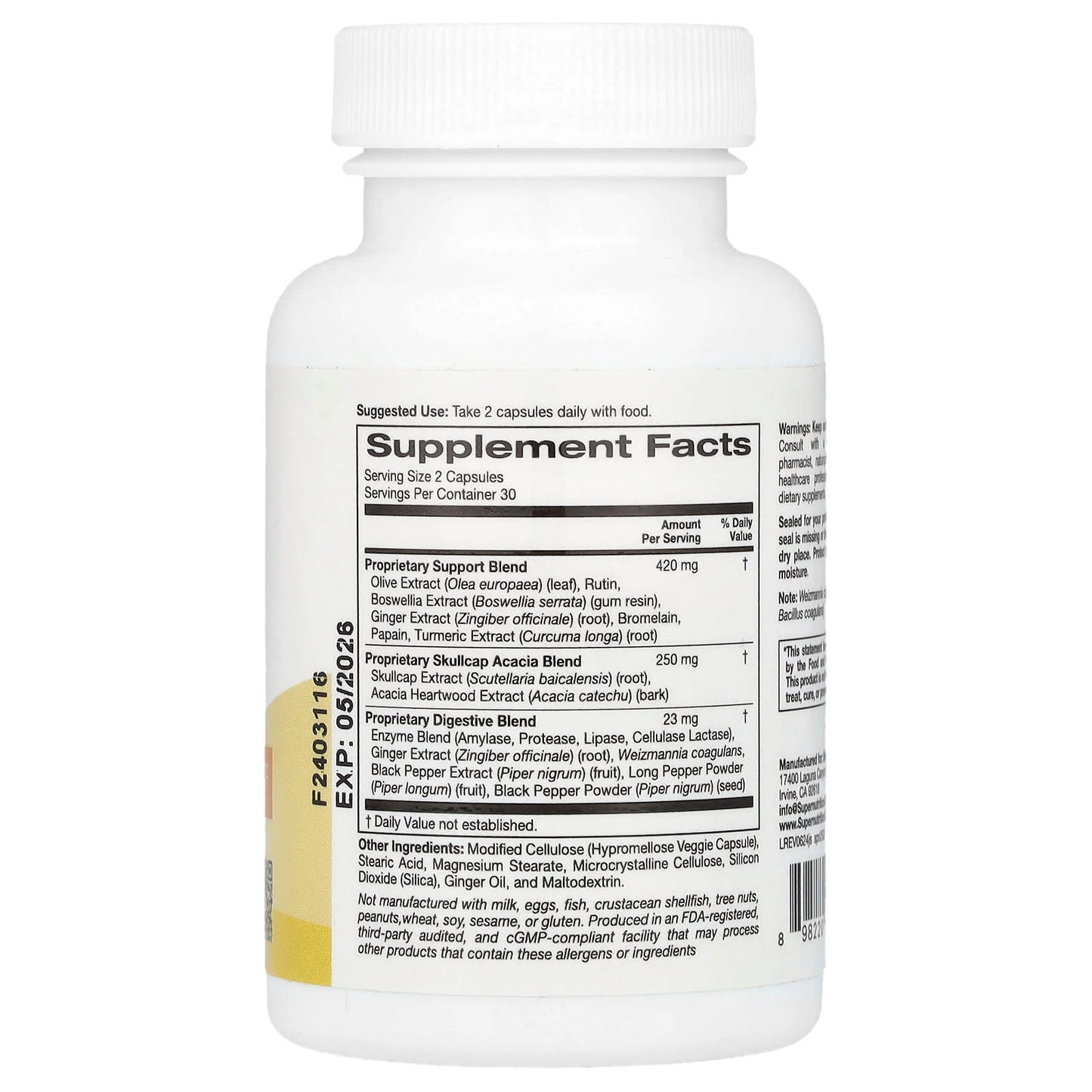 Super Nutrition, Joint Support with Olive Extract, Rutin, Boswellia Extract, and Ginger Extract, 60 Veggie Capsules