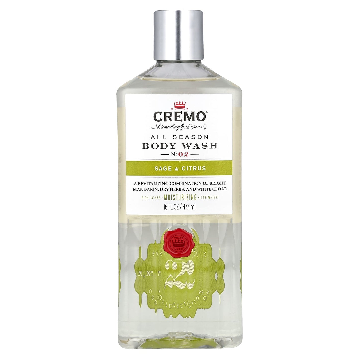Cremo Sage & Citrus All Season Body Wash, 16 fl oz, Moisturizing & Lightweight - Image 1