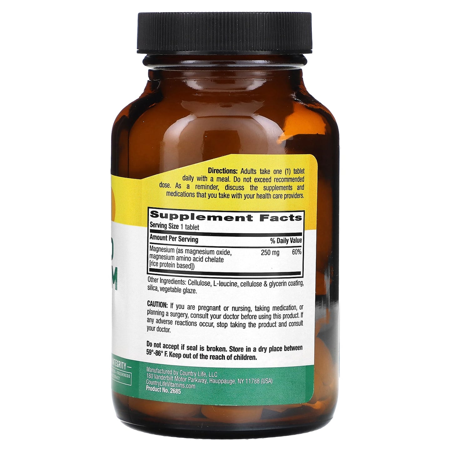 Country Life Chelated Magnesium 250mg 90 Tablets - Relax Muscles & Support Bone Health - Image 2
