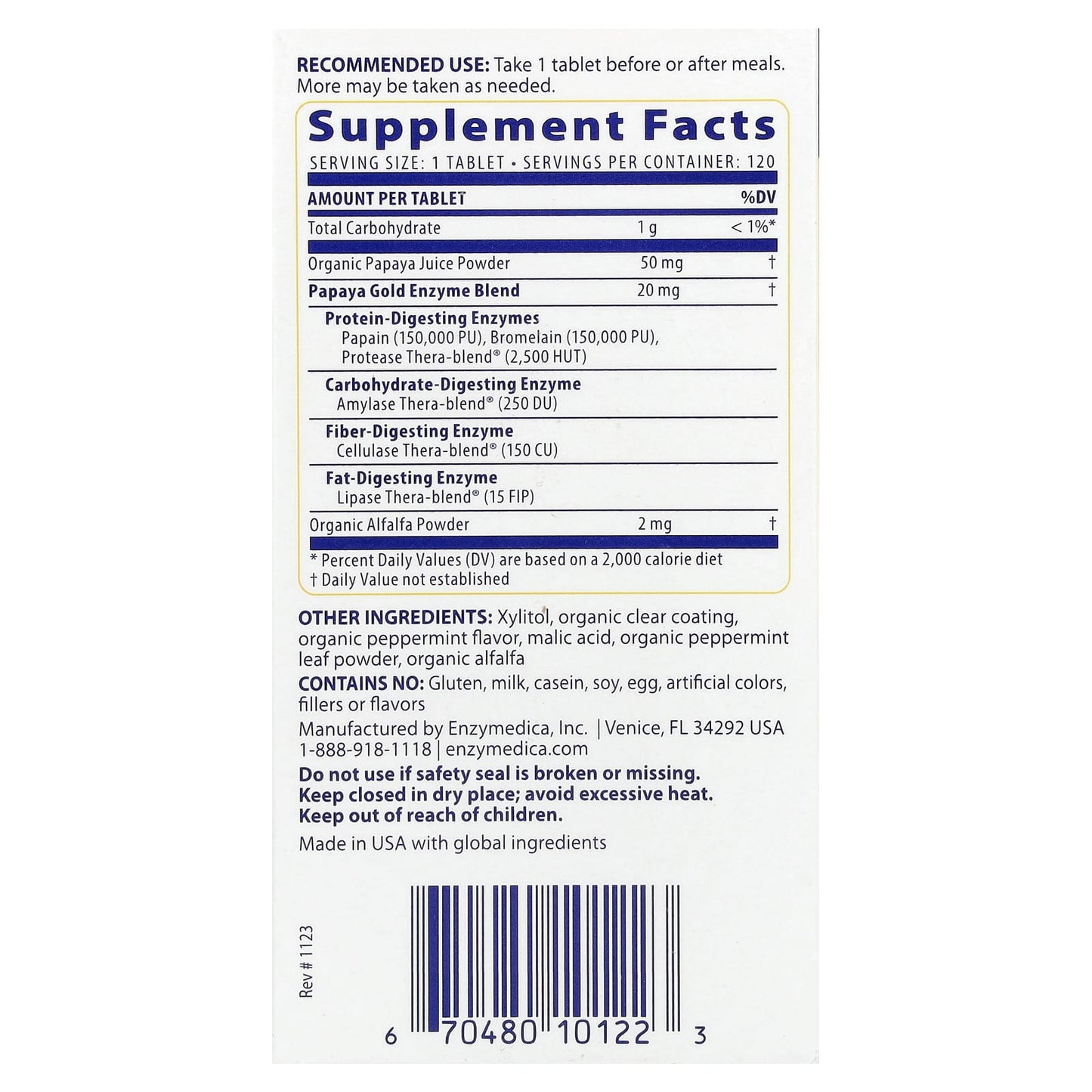 Enzymedica Papaya Gold Digestive Support, 120 Tablets - Image 2