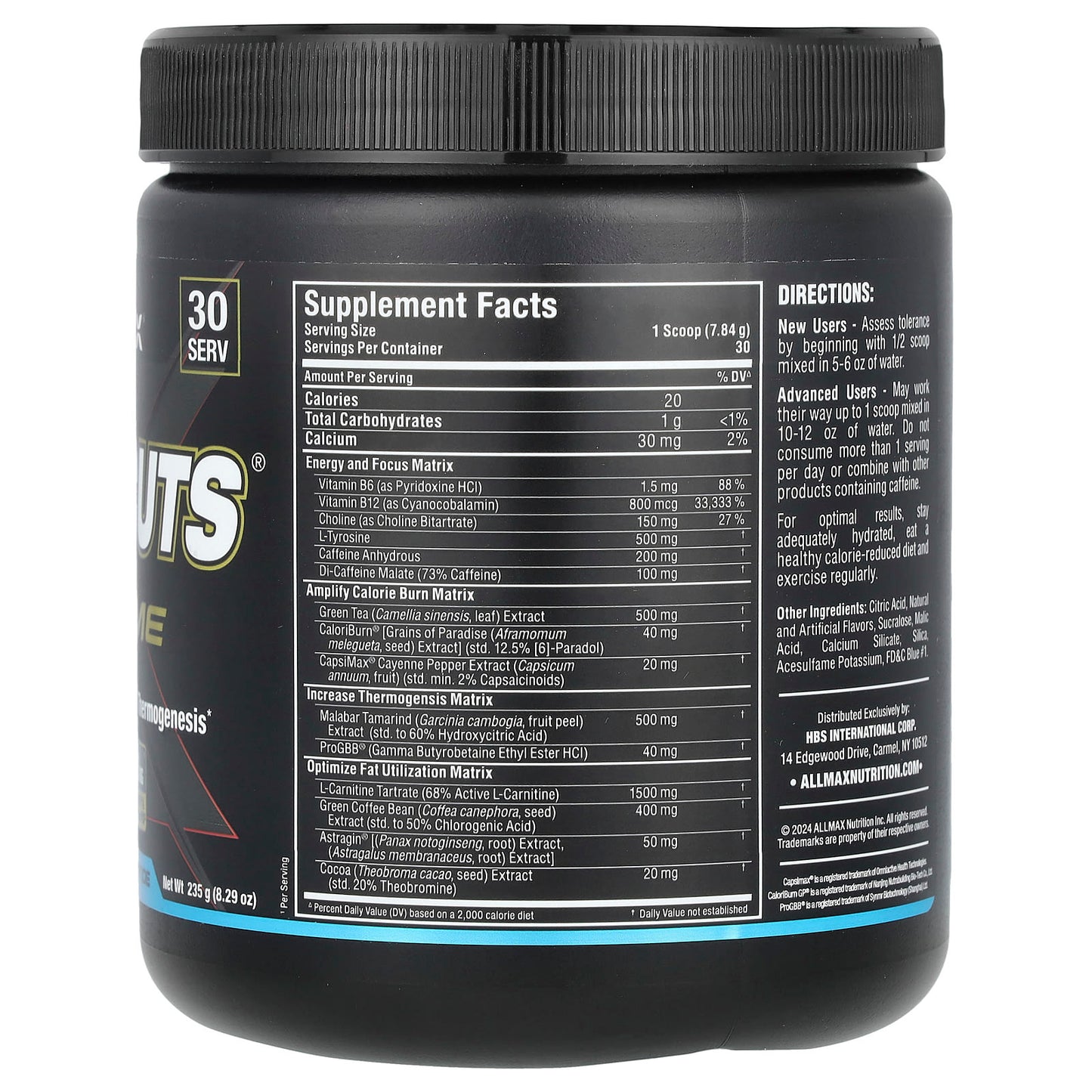 ALLMAX Rapidcuts Xtreme Fat Loss Supplement, Blue Raspberry Riptide, 8.29 oz - Image 2