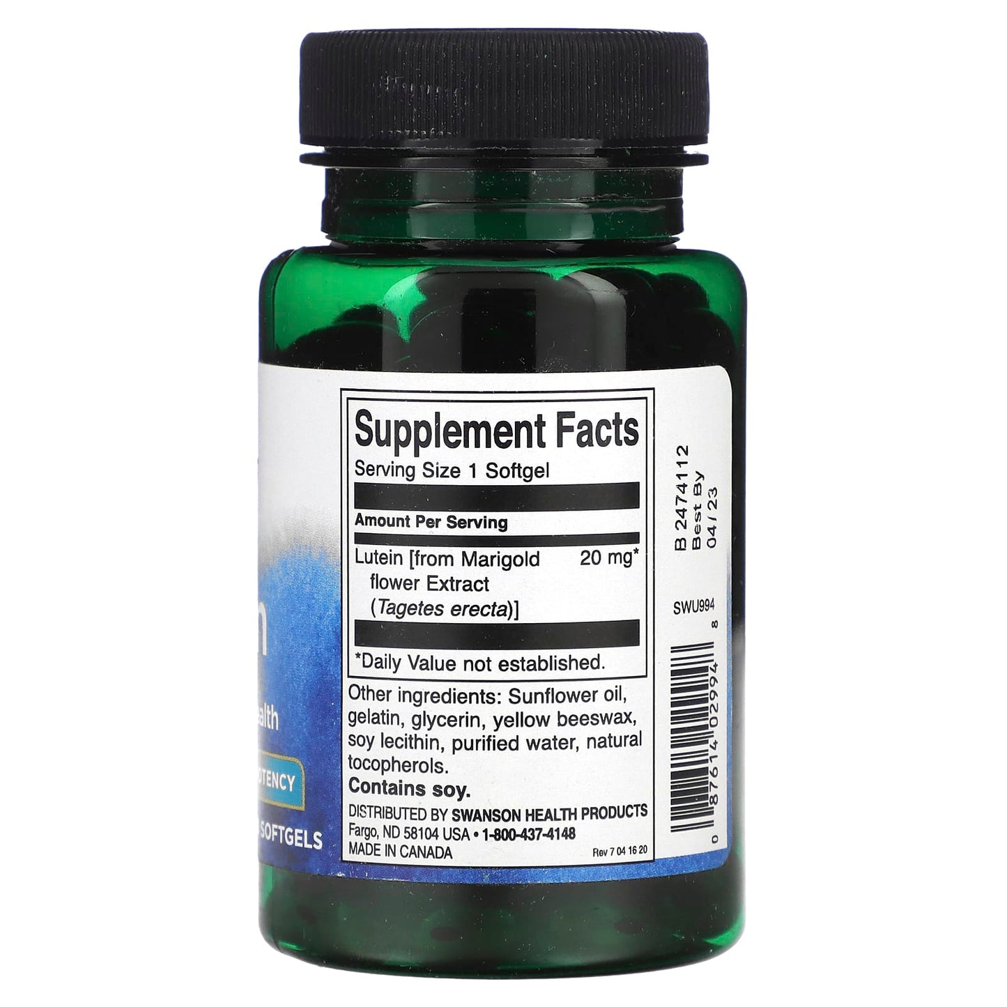Swanson, Lutein, High Potency, 20 mg, 120 Softgels - Image 2
