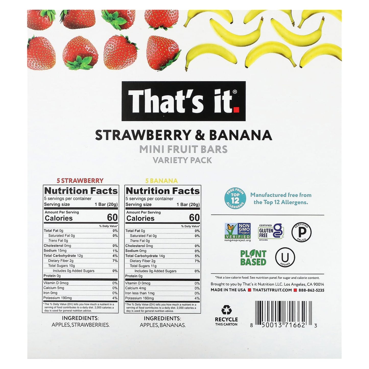 That's It, Mini Fruit Bars Variety Pack, Strawberry & Banana, 10 Bars, 0.7 oz (20 g)Each - Image 2