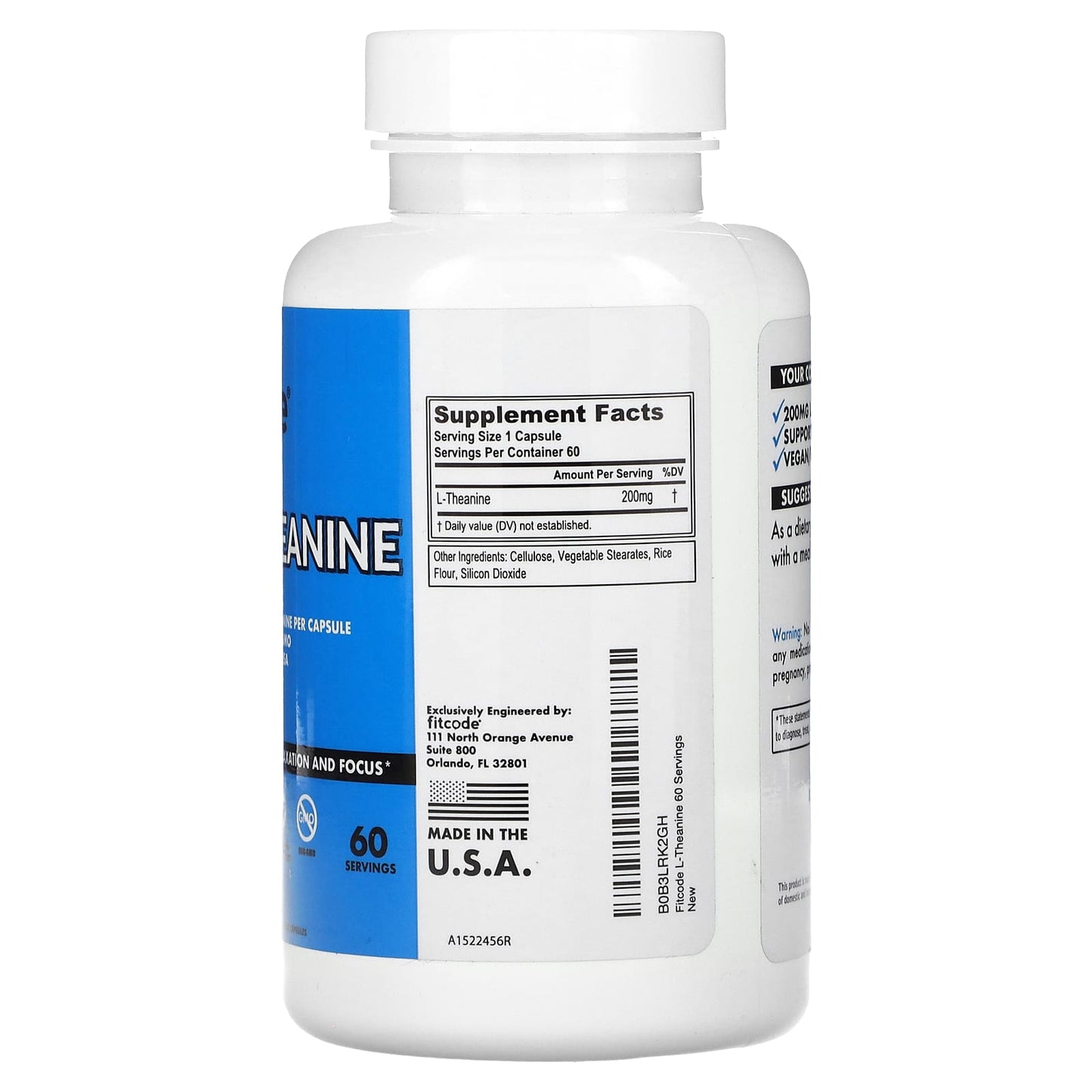 Relax & Focus with FITCODE L-Theanine 200mg, 60 Veggie Capsules - Image 2
