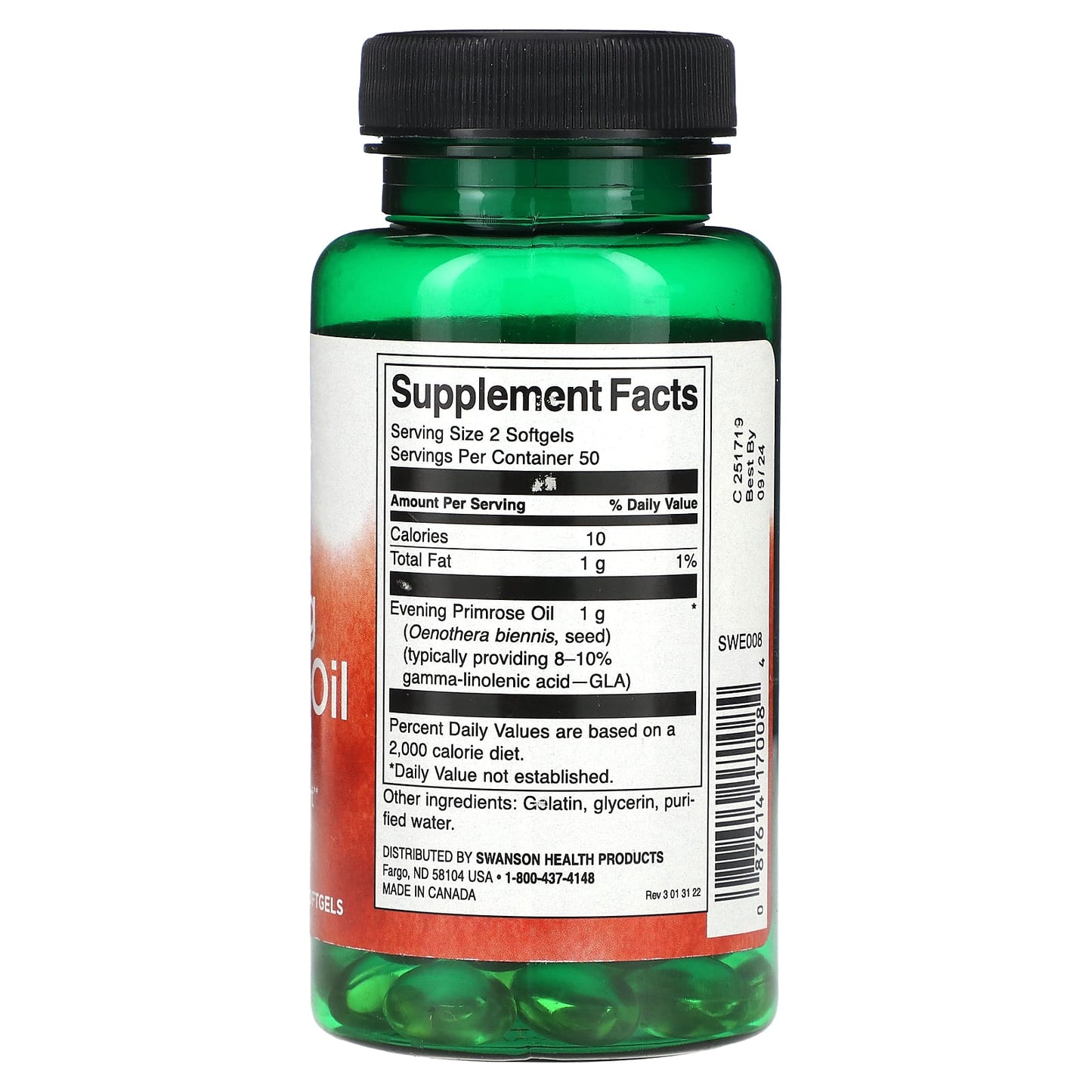 Swanson, Evening Primrose Oil, 500 mg , 100 Softgels - Image 2