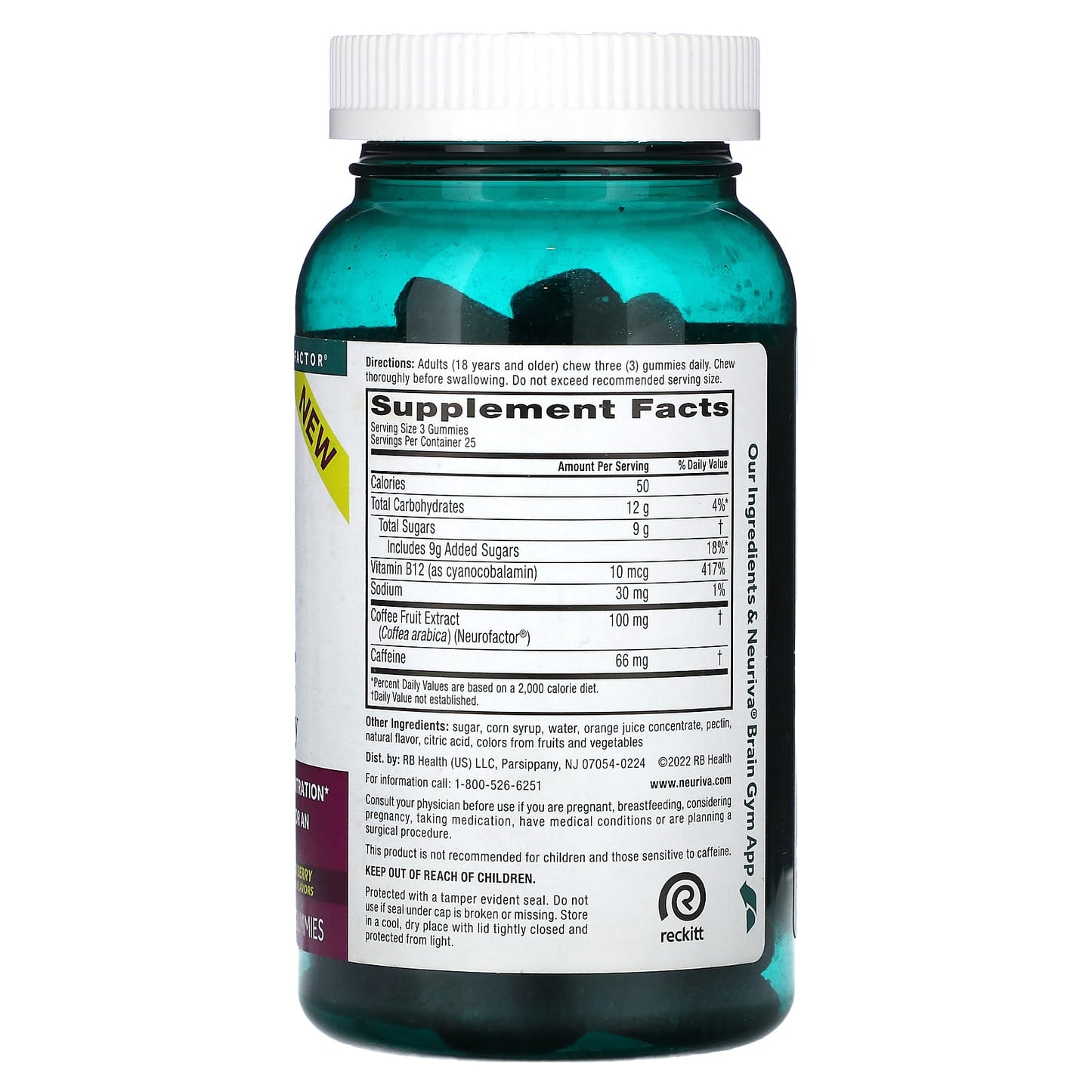 Schiff, Neuriva, Brain + Energy, Natural Blackberry, 75 Gummies - Image 2