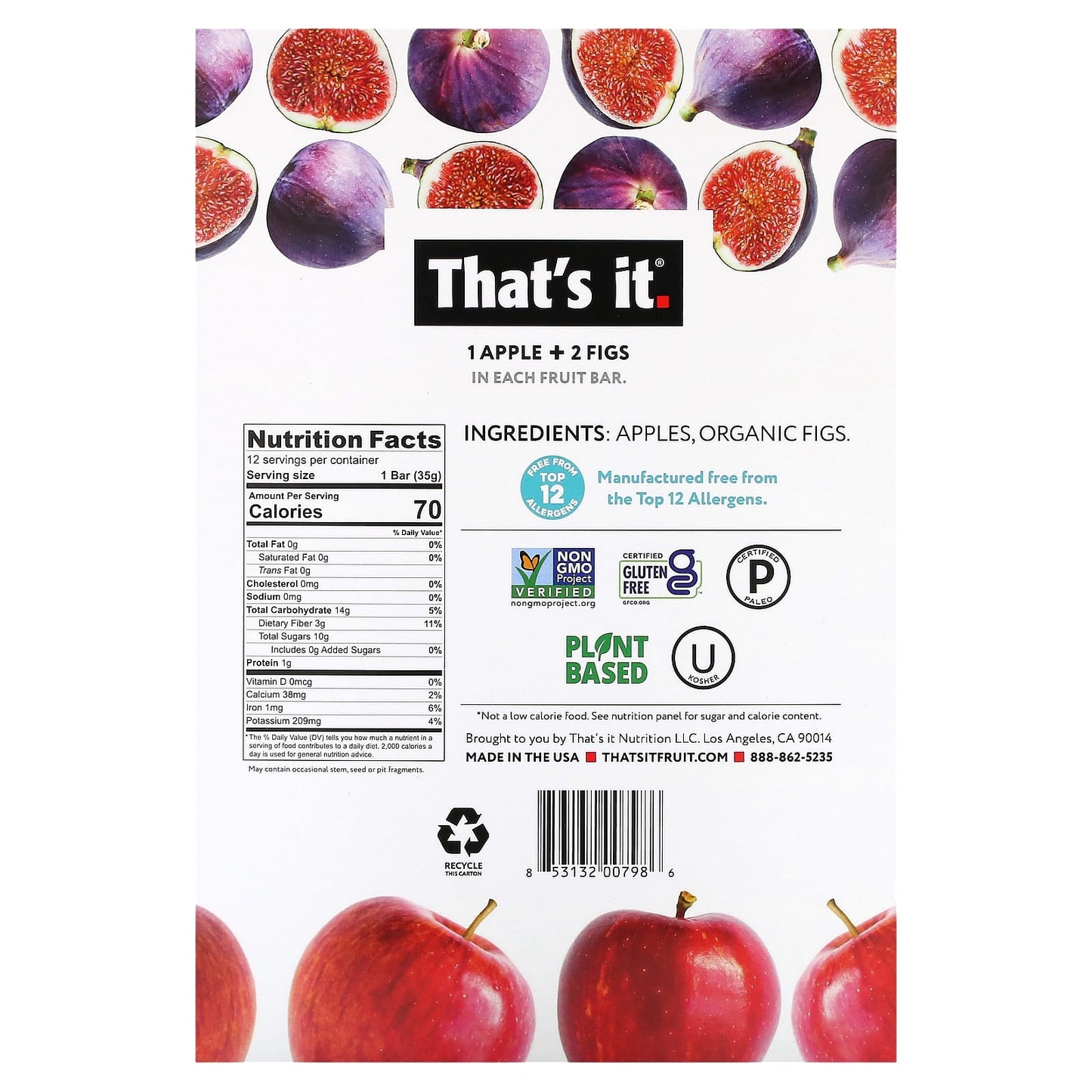 That's It, Fruit Bar, Apple + Figs, 12 Bars, 1.2 oz (35 g) Each - Image 2