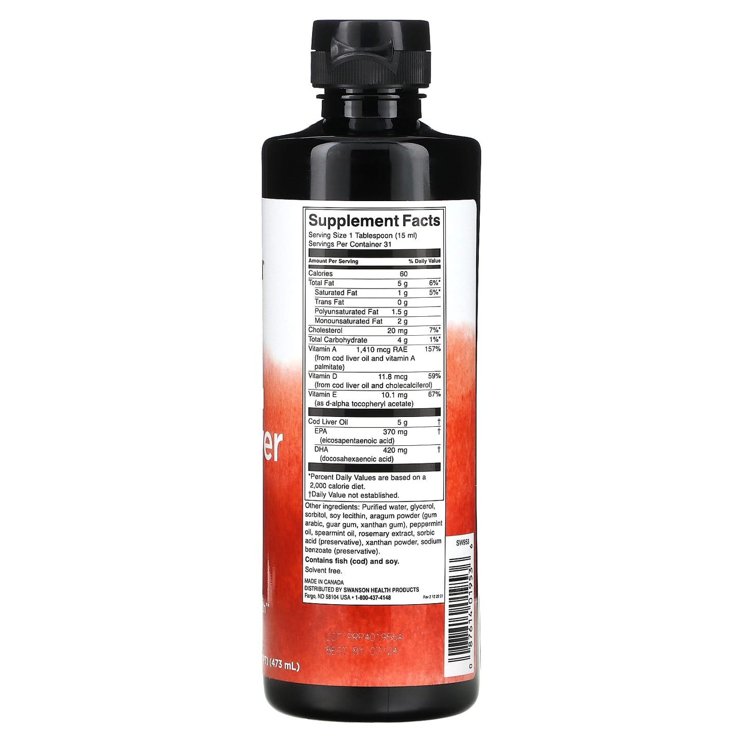 Swanson, Emulsified Cod Liver Oil, Mint, 16 fl oz (473 ml)