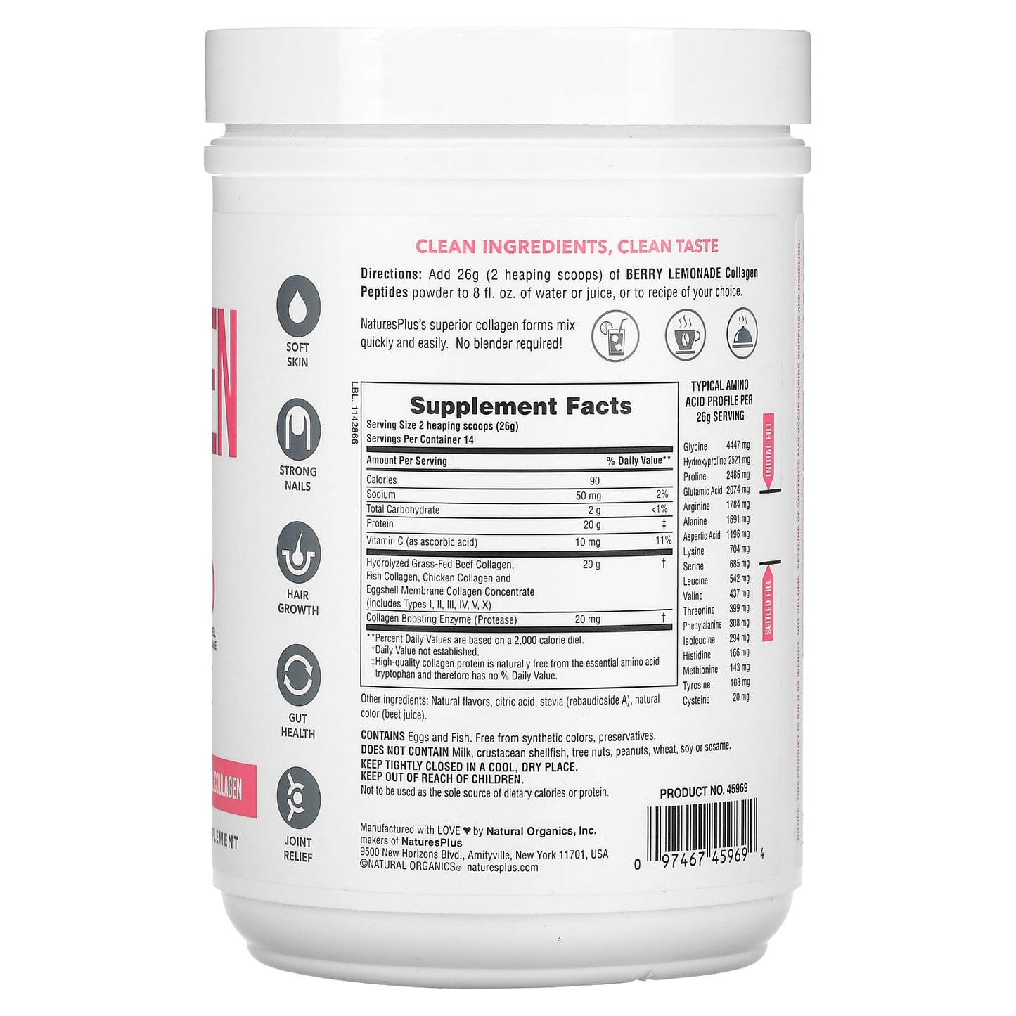 NaturesPlus, Collagen Peptides, Berry Lemonade, 0.8 lbs (364 g)
