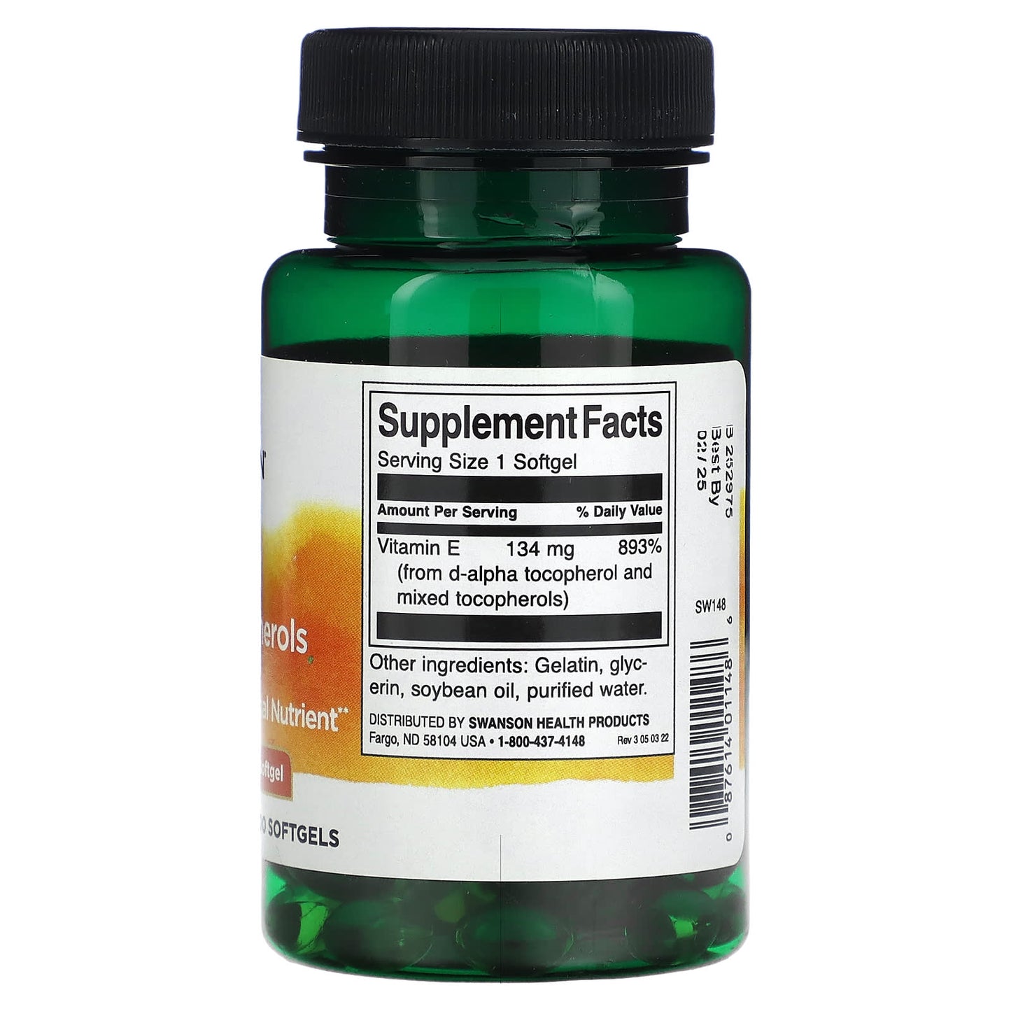 Swanson, Vitamin E Mixed Tocopherols, 200 IU (134 mg), 100 Softgels - Image 2