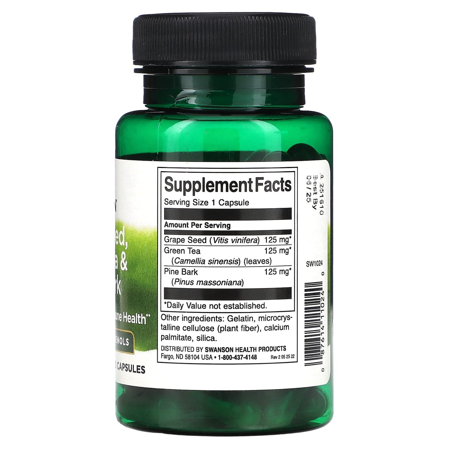 Swanson, Grape Seed, Green Tea & Pine Bark Complex, 60 Capsules - Image 2