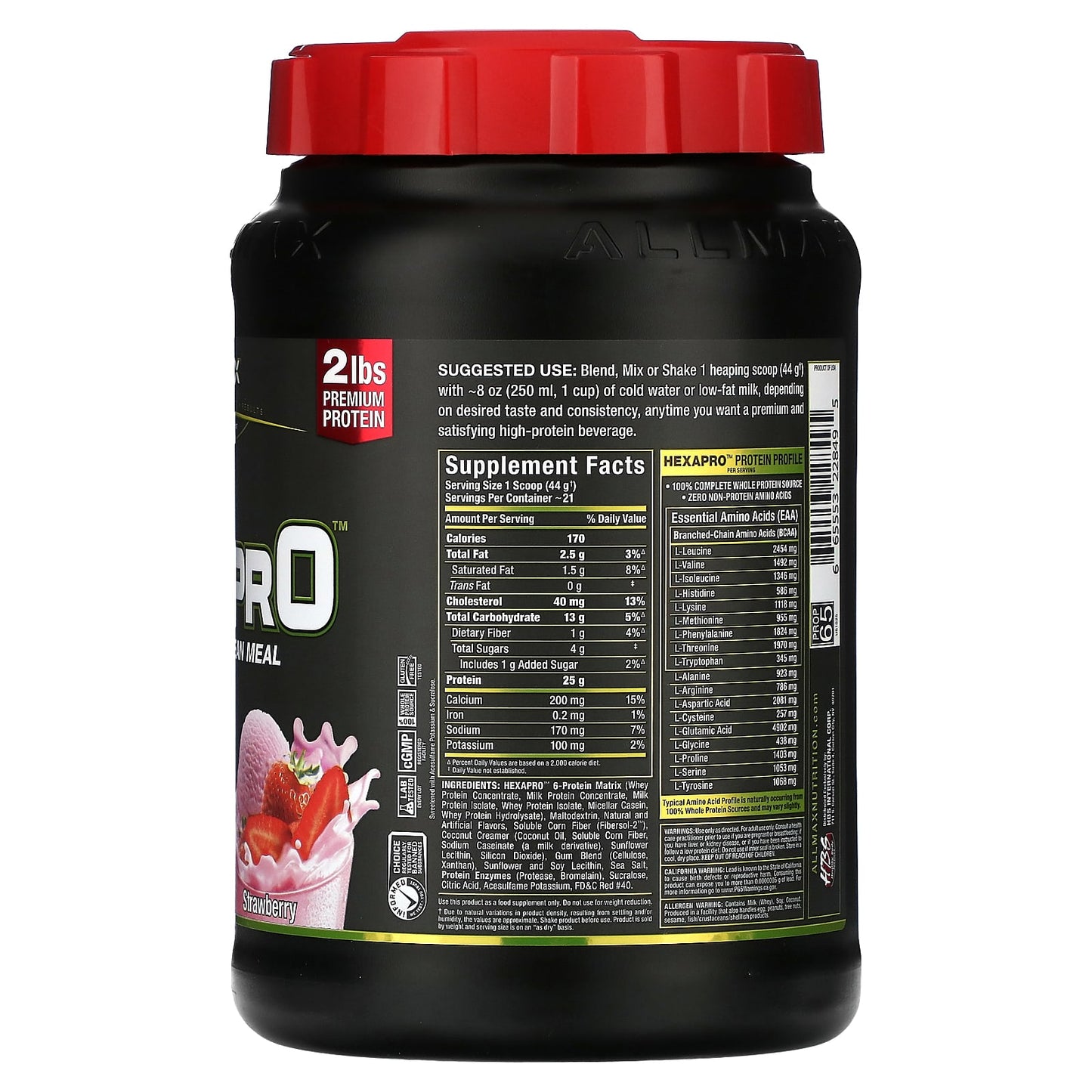 ALLMAX Hexapro High-Protein Lean Meal - Strawberry, 2 lbs - Image 2