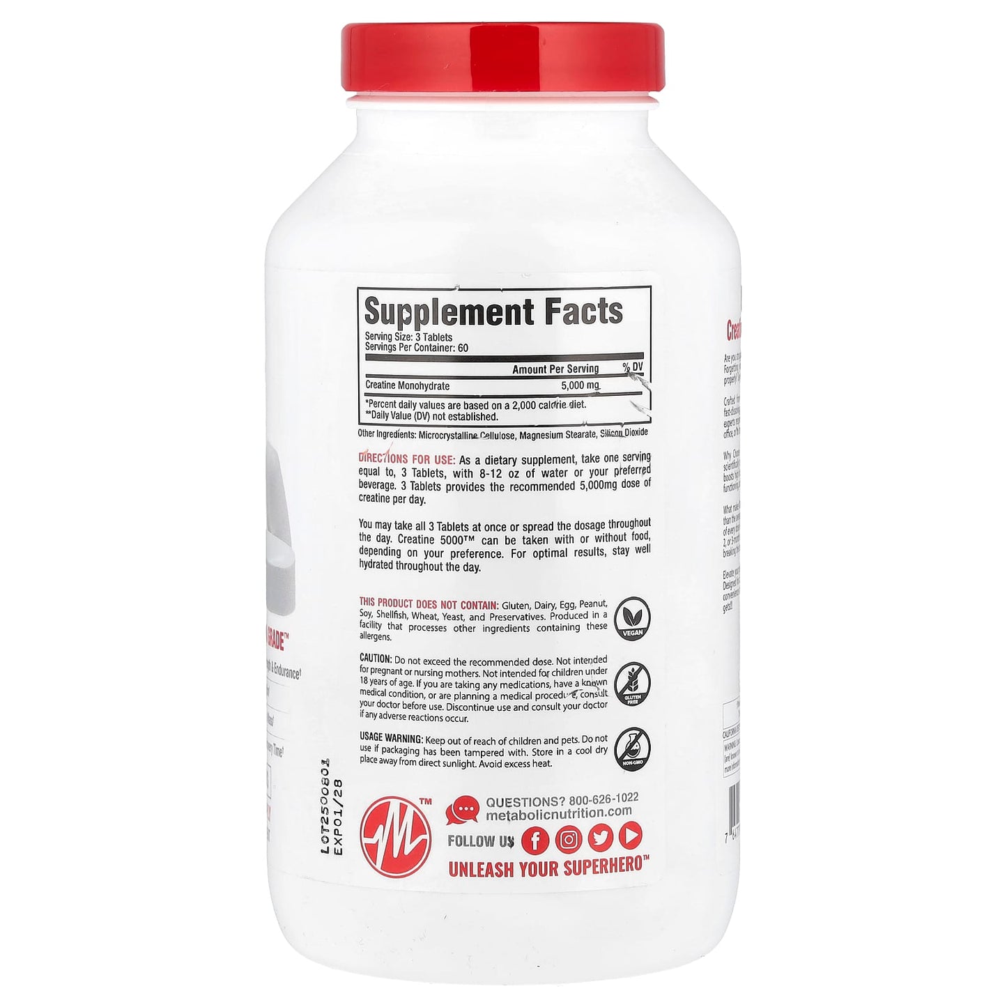 Metabolic Nutrition, Creatine 5000™, 180 Tablets (1,666 mg per Tablet)