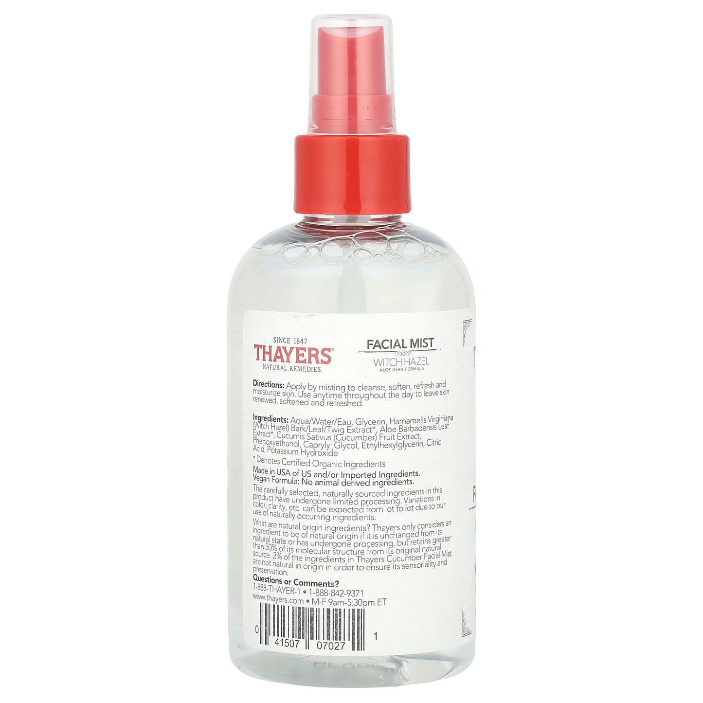 Thayers, Witch Hazel Facial Mist, Alcohol-Free, Cucumber, 8 fl oz (237 ml) - Image 2