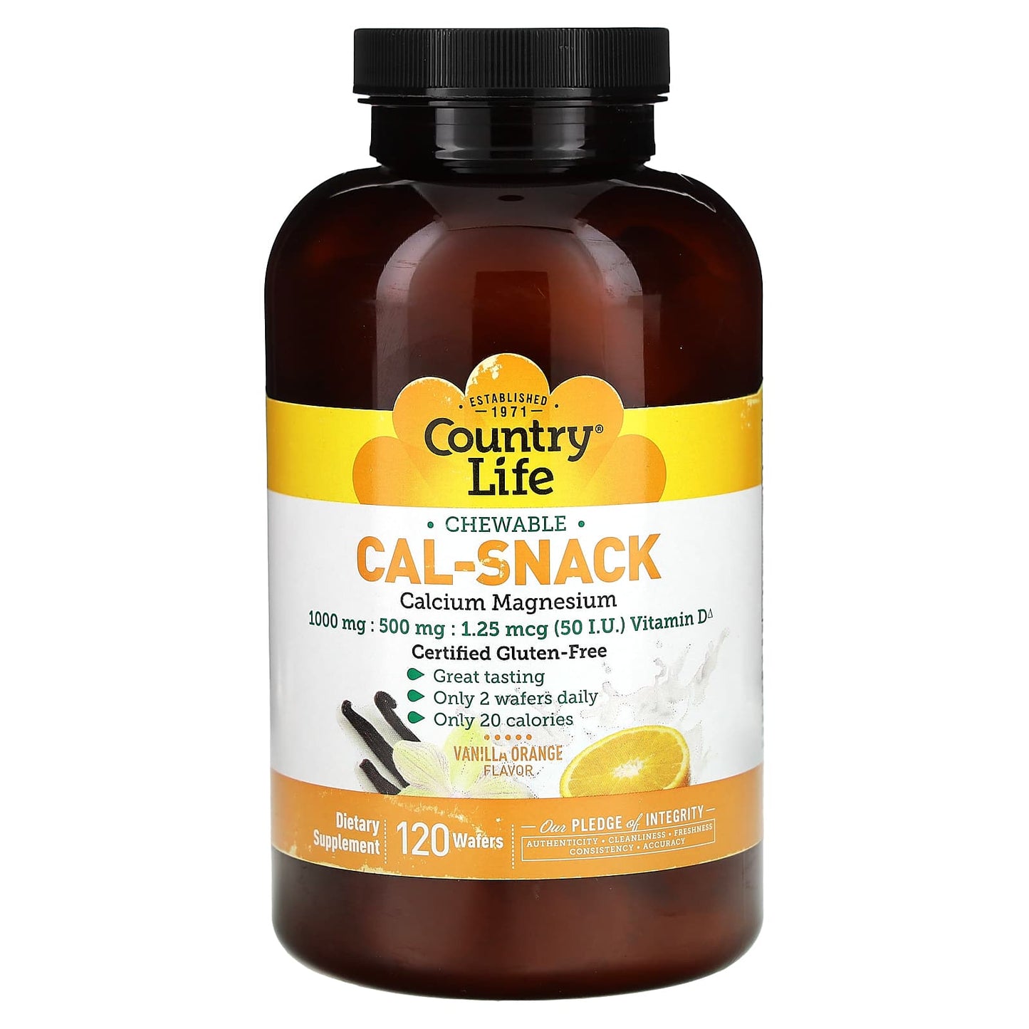 Country Life Cal-Snack Chewable Calcium Magnesium, 120 Wafers - Image 1