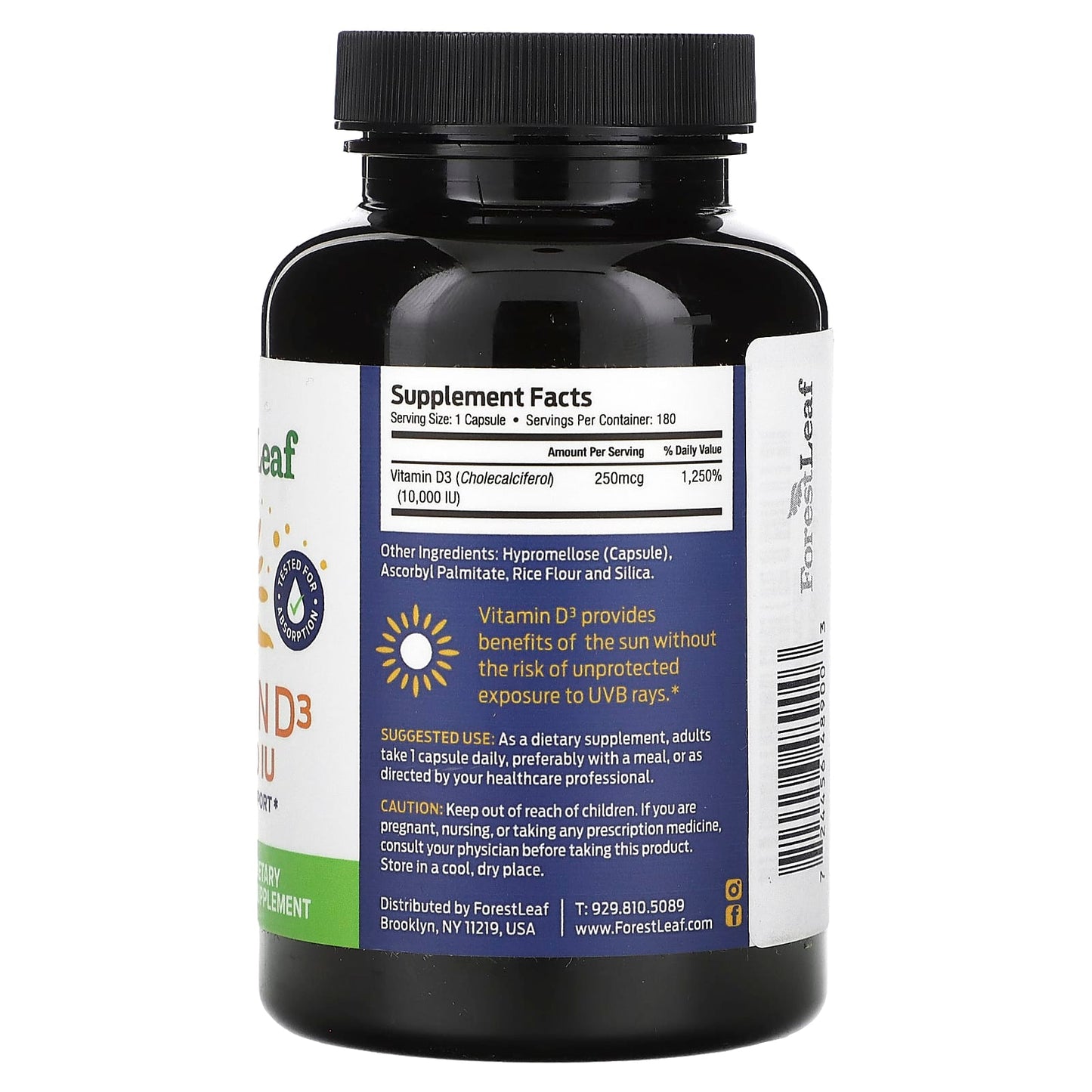 Vitamin D3 250 mcg Supplement with Immune Support - 180 Veg Capsules - Image 2