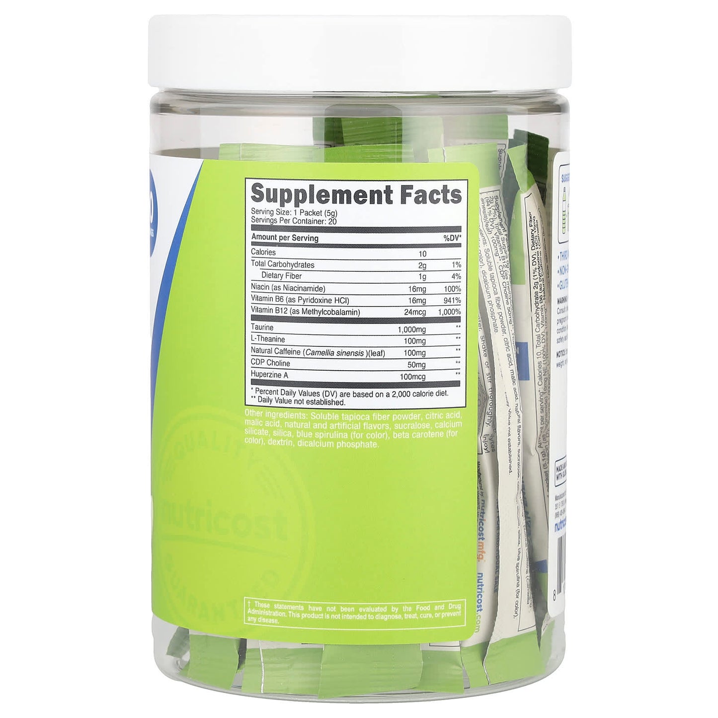 Nutricost, Energy, Clean Energy Powder, Green Apple, 20 Stick Packs, 0.18 oz (5 g) Each - Image 2