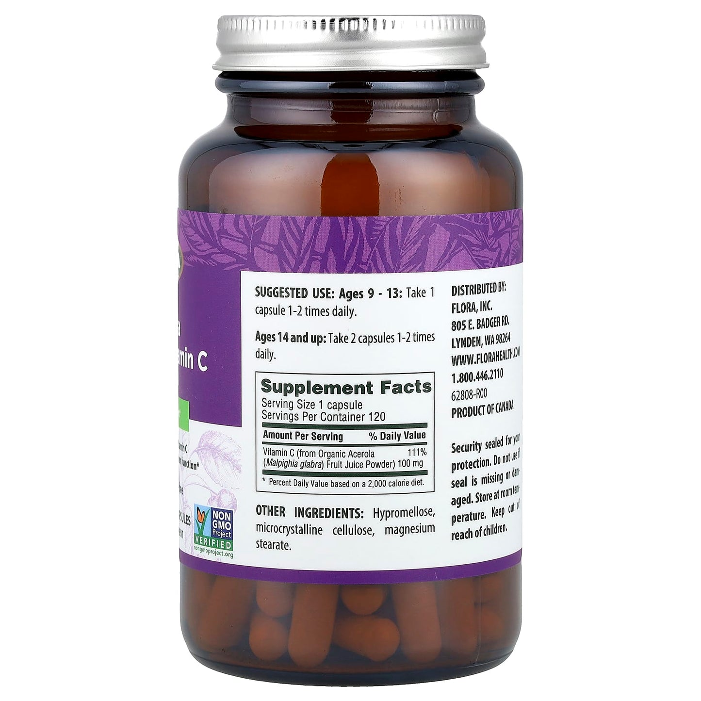 Boost Immune System with Flora's Acerola Natural Vitamin C, 120 Vegan Capsules - Image 2