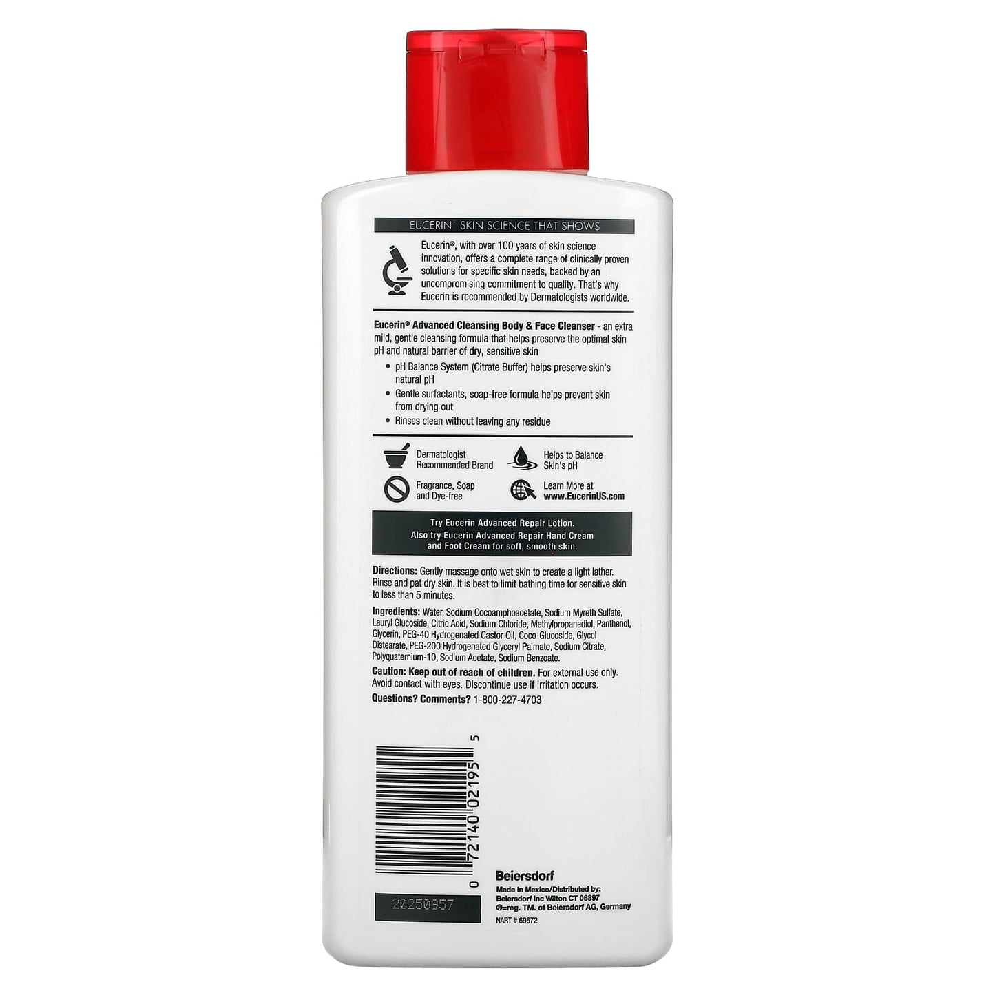 Eucerin Advanced Cleansing Body & Face Fragrance Free Cleanser 16.9 fl oz - Image 2