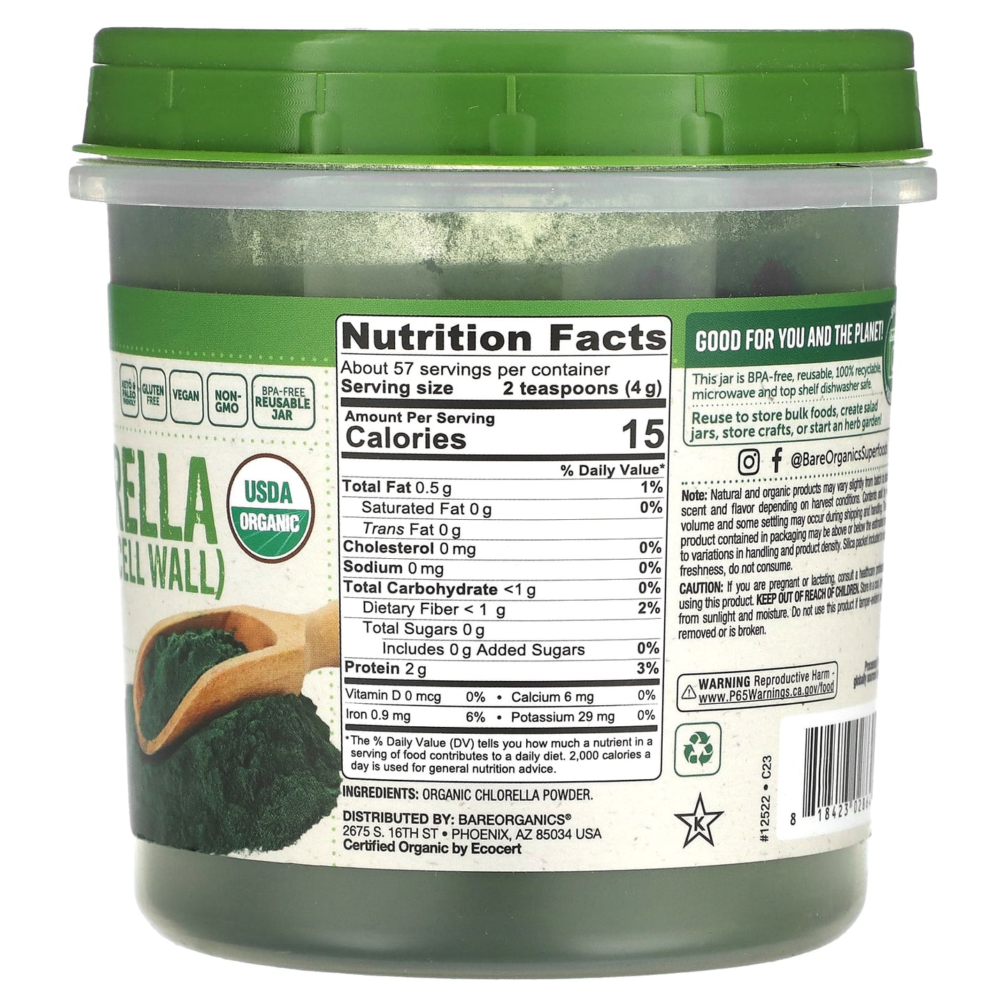 Organic Chlorella Powder for Detoxification & Alkalinity - BareOrganics - Image 2
