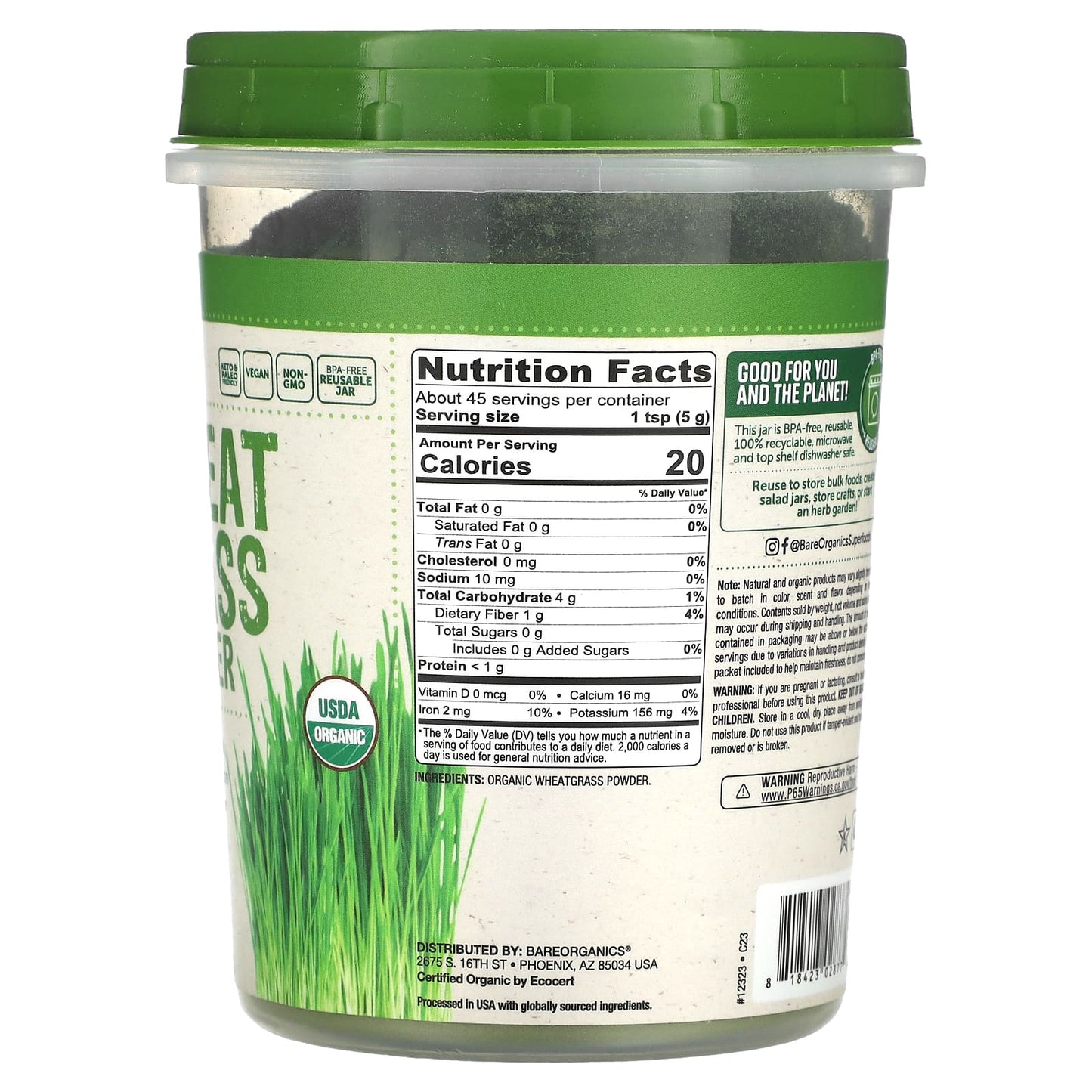 Raw Organic Wheatgrass Powder by BareOrganics for Energy & Detox - Image 2