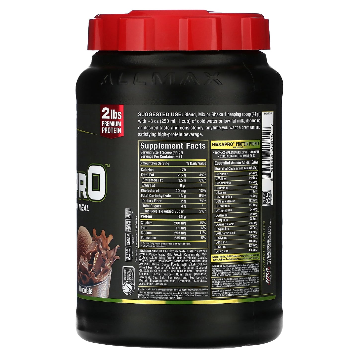ALLMAX Hexapro High-Protein Lean Meal, Chocolate, 2 lbs - Image 2