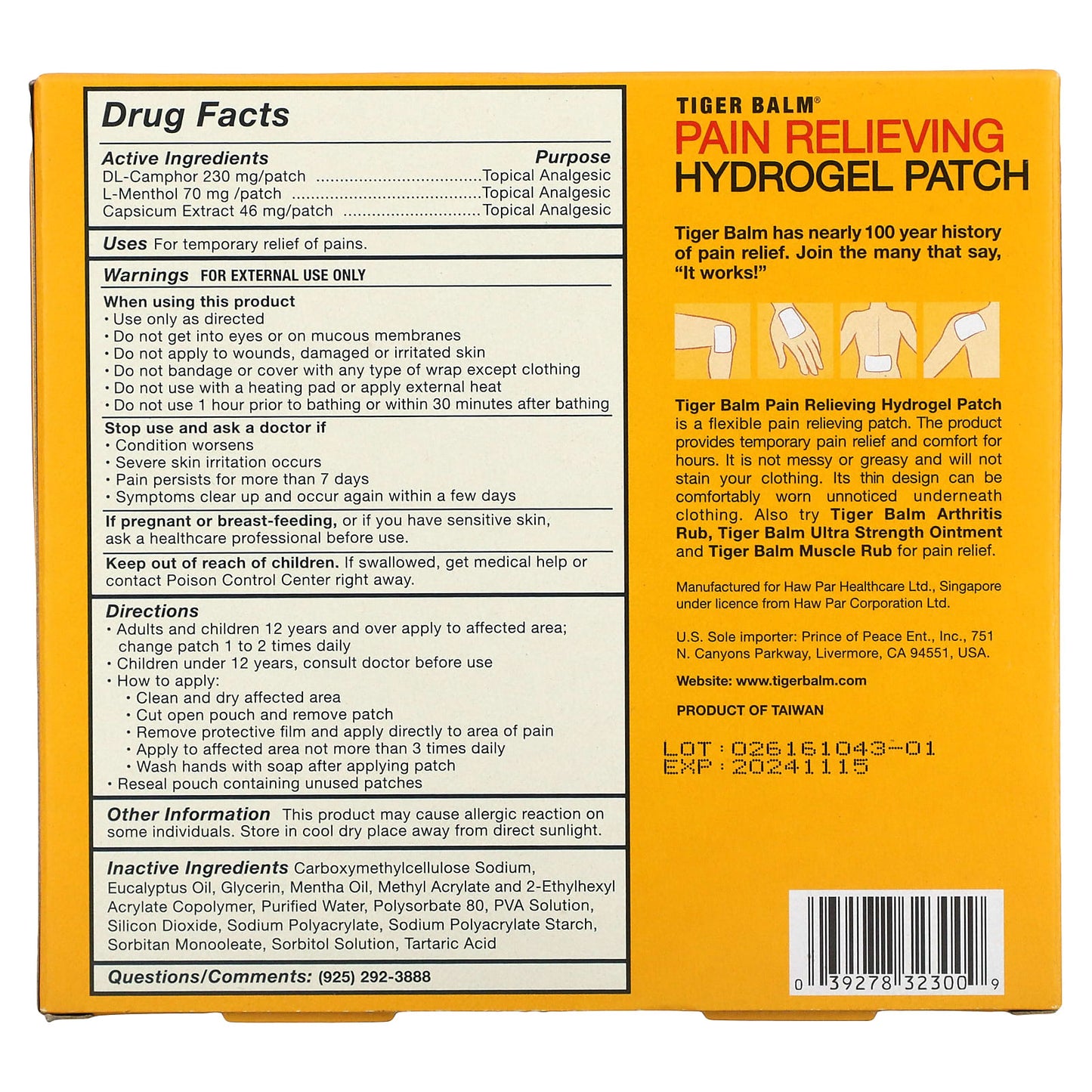 Tiger Balm, Pain Relieving Hydrogel Patch, Large, 4 Patches - Image 2